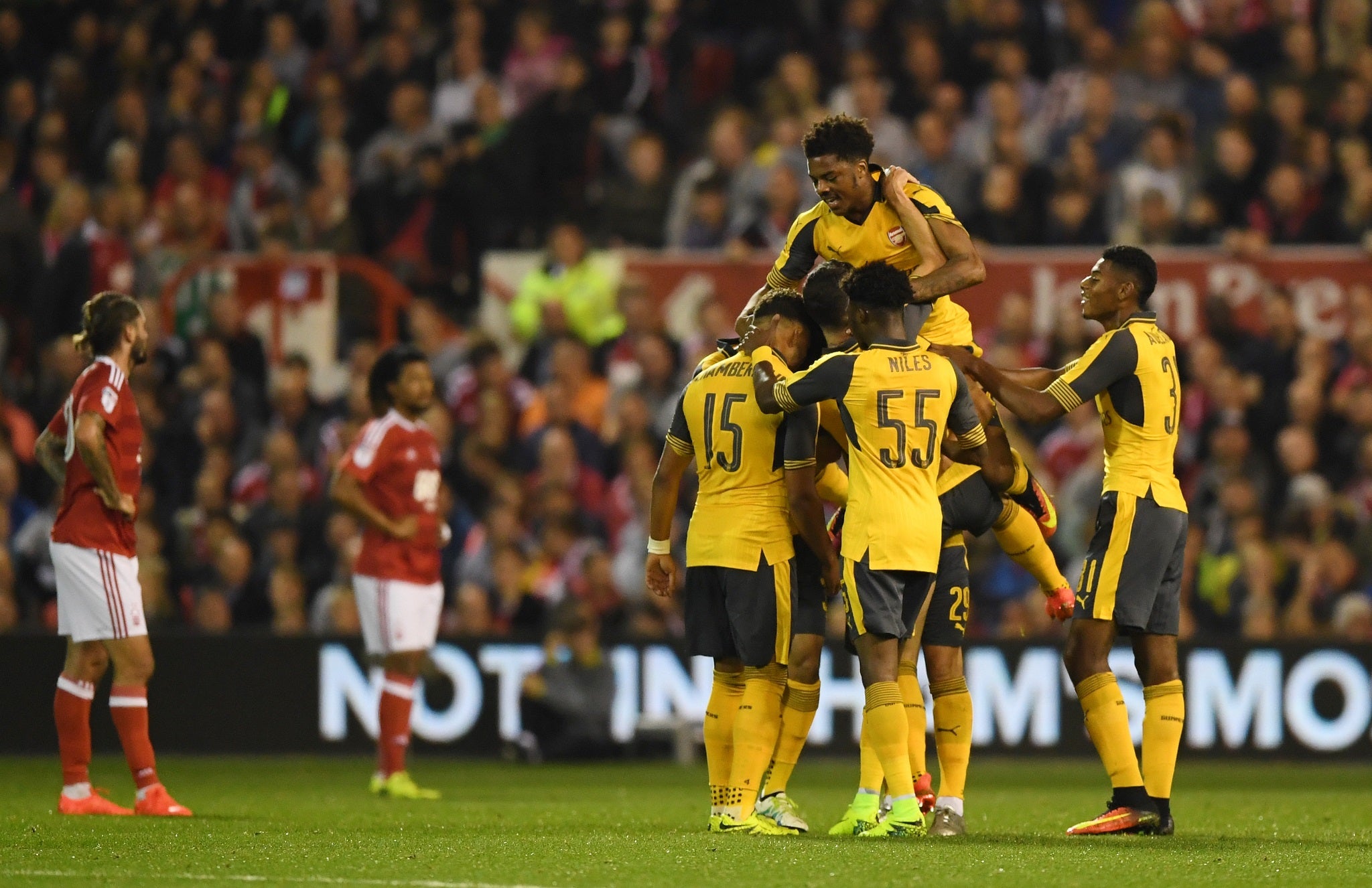 Arsenal players celebrate Granit Xhaka's goal