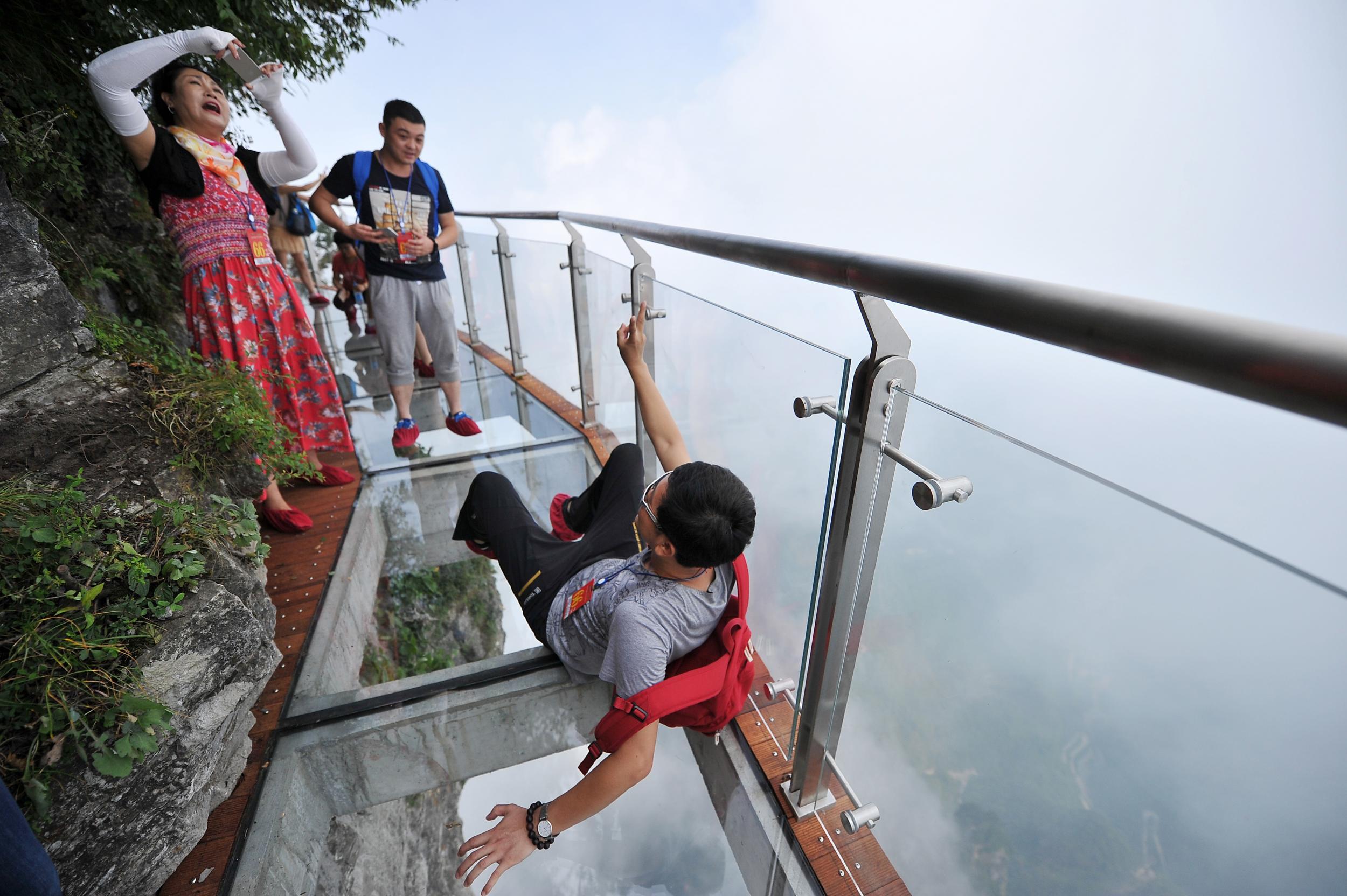 The glass-bottomed walkway gives a view over a 4,600ft abyss