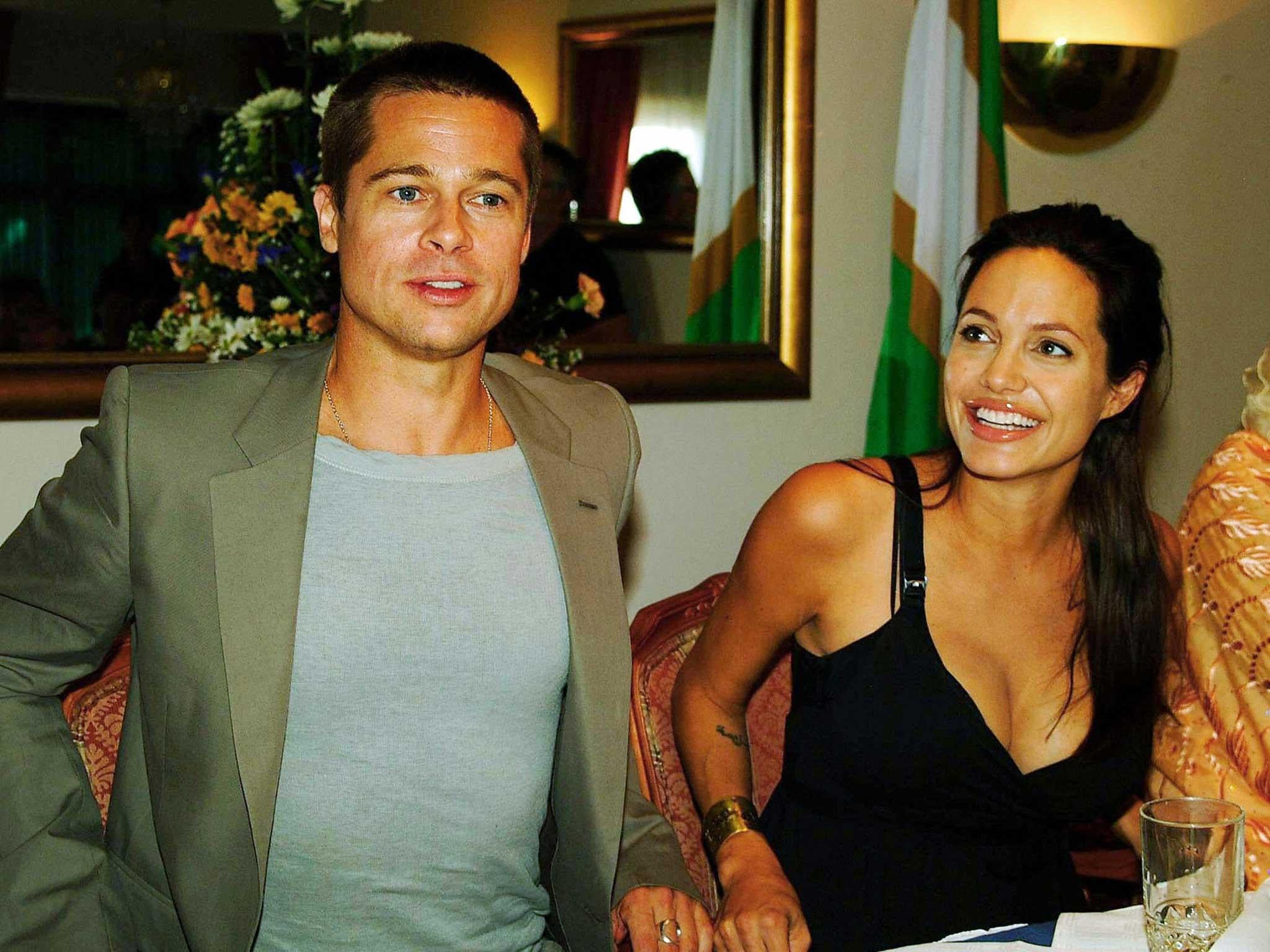 Happier times: A-listers Jolie and Pitt at a press conference in 2006 in Namibia to announce the adoption of daughter Shiloh (AFP/Getty)