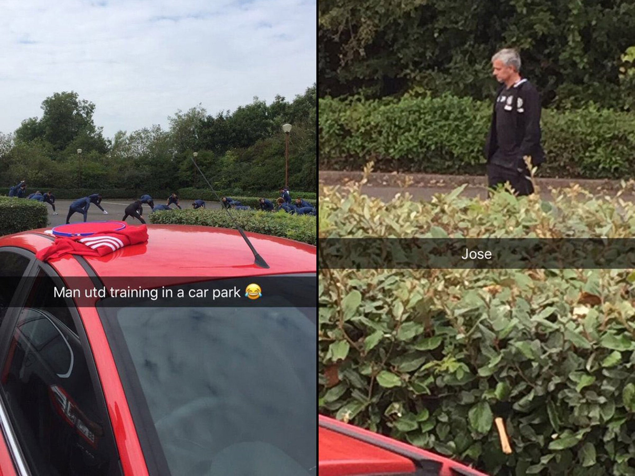 Manchester United were seen training in a hotel car park in Daventry