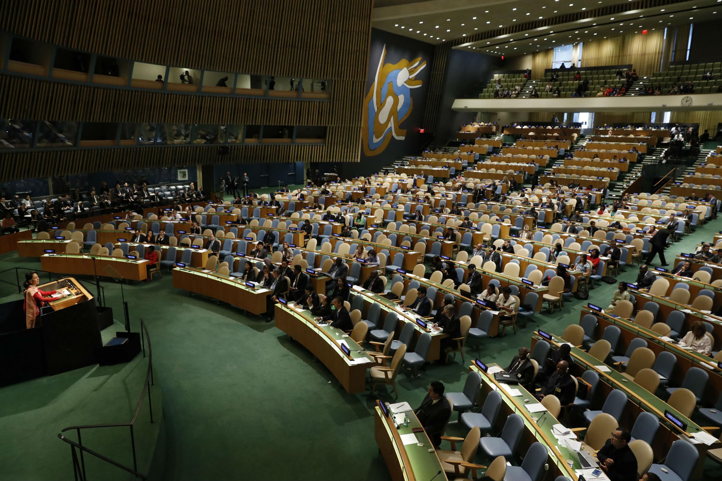 It was her first UN address as the de facto leader of Burma