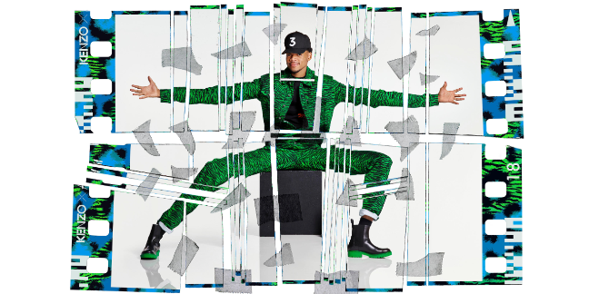 Chance The Rapper reveals a neon green and black tiger print jumpsuit from the KENZO x H&M collaboration