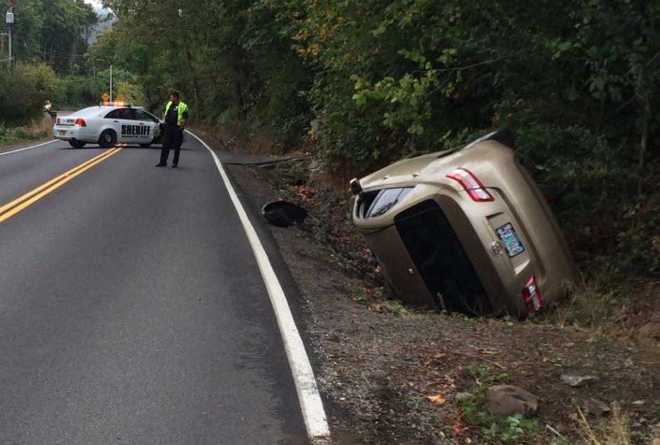 The unnamed woman lost control and went off the road, rolling her car into a ditch