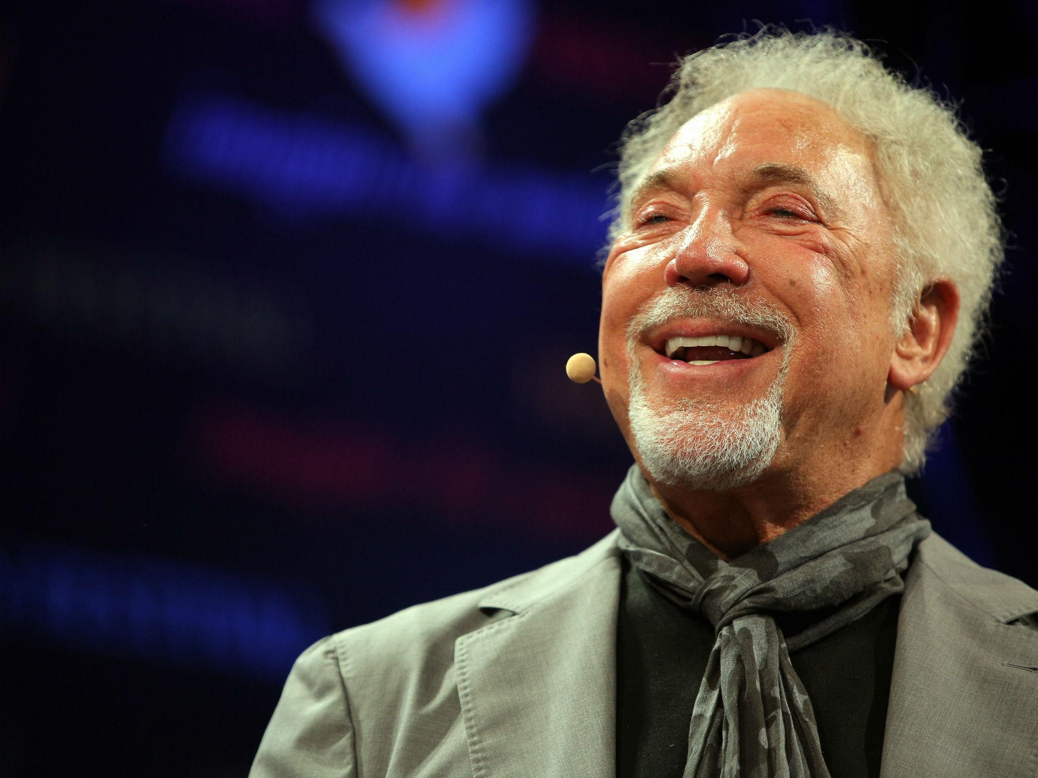 Tom Jones at the Hay Festival, Hay on Wye, in June