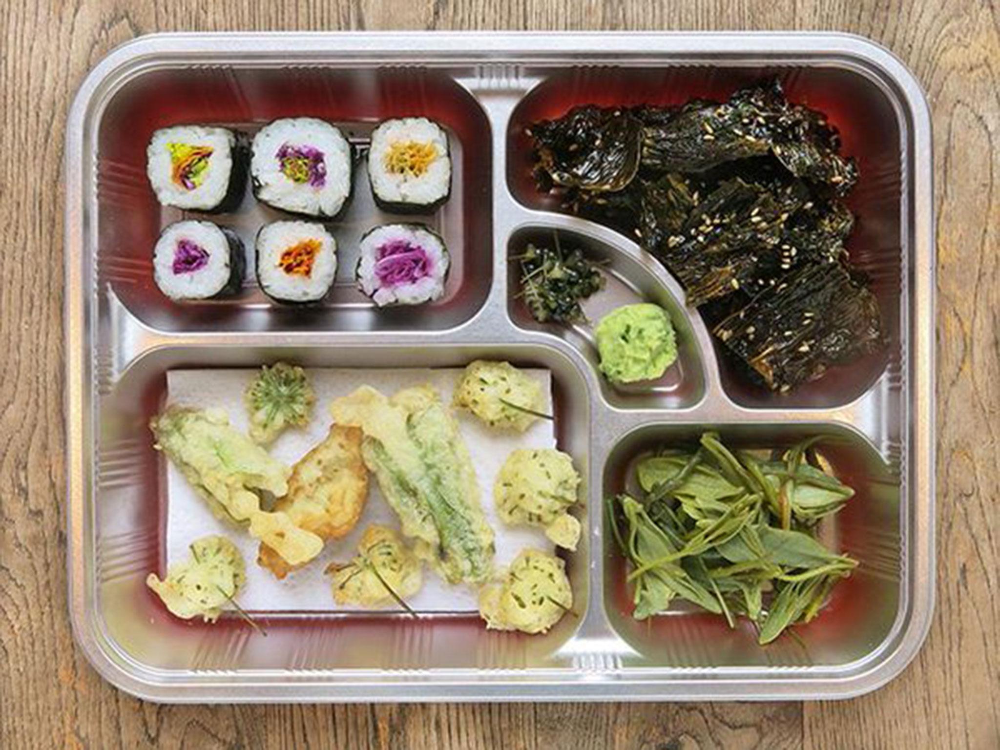 A bento box made of foraged food (Forage London)