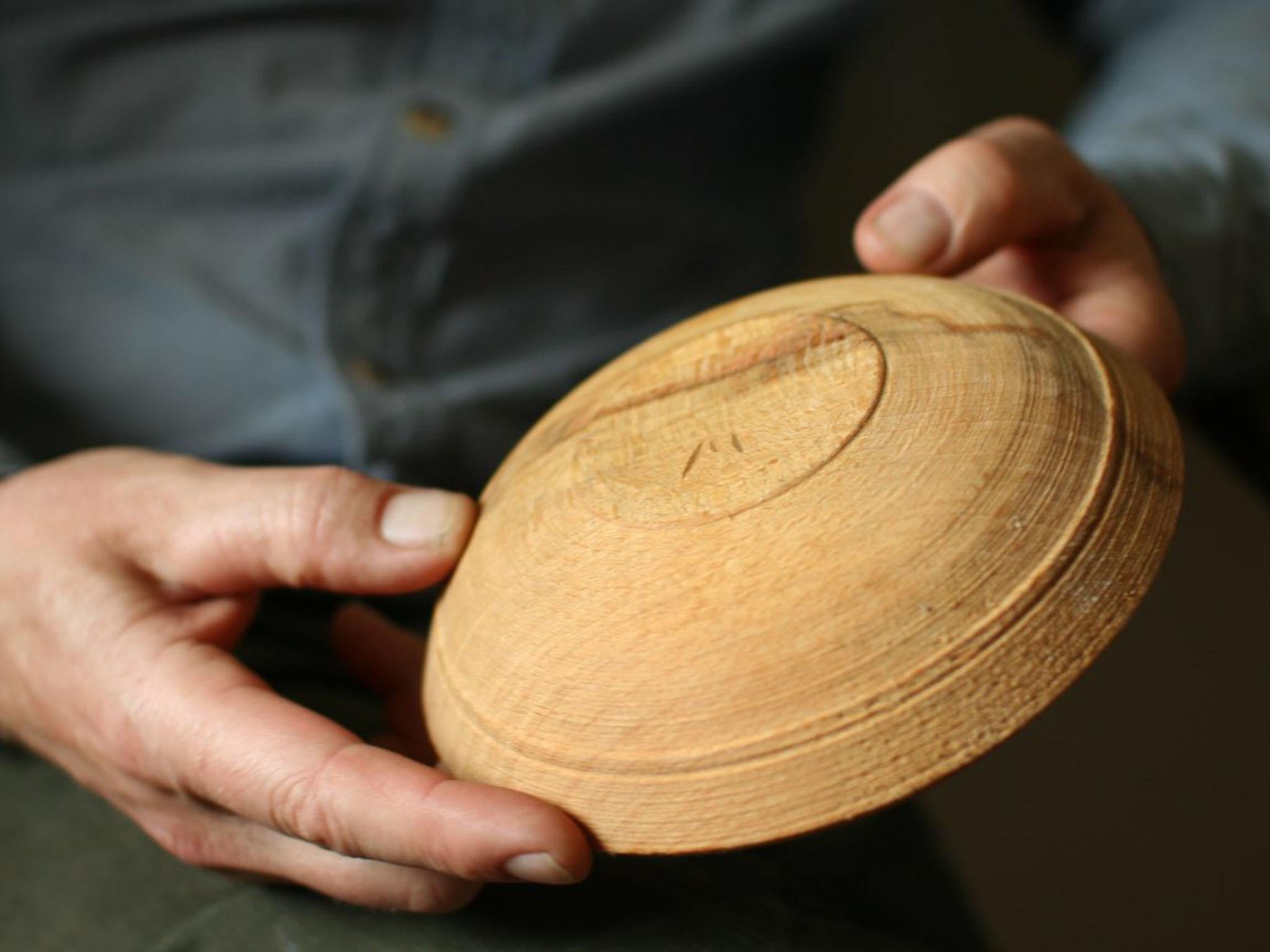 Woodturner Robin Wood with a finished porringer