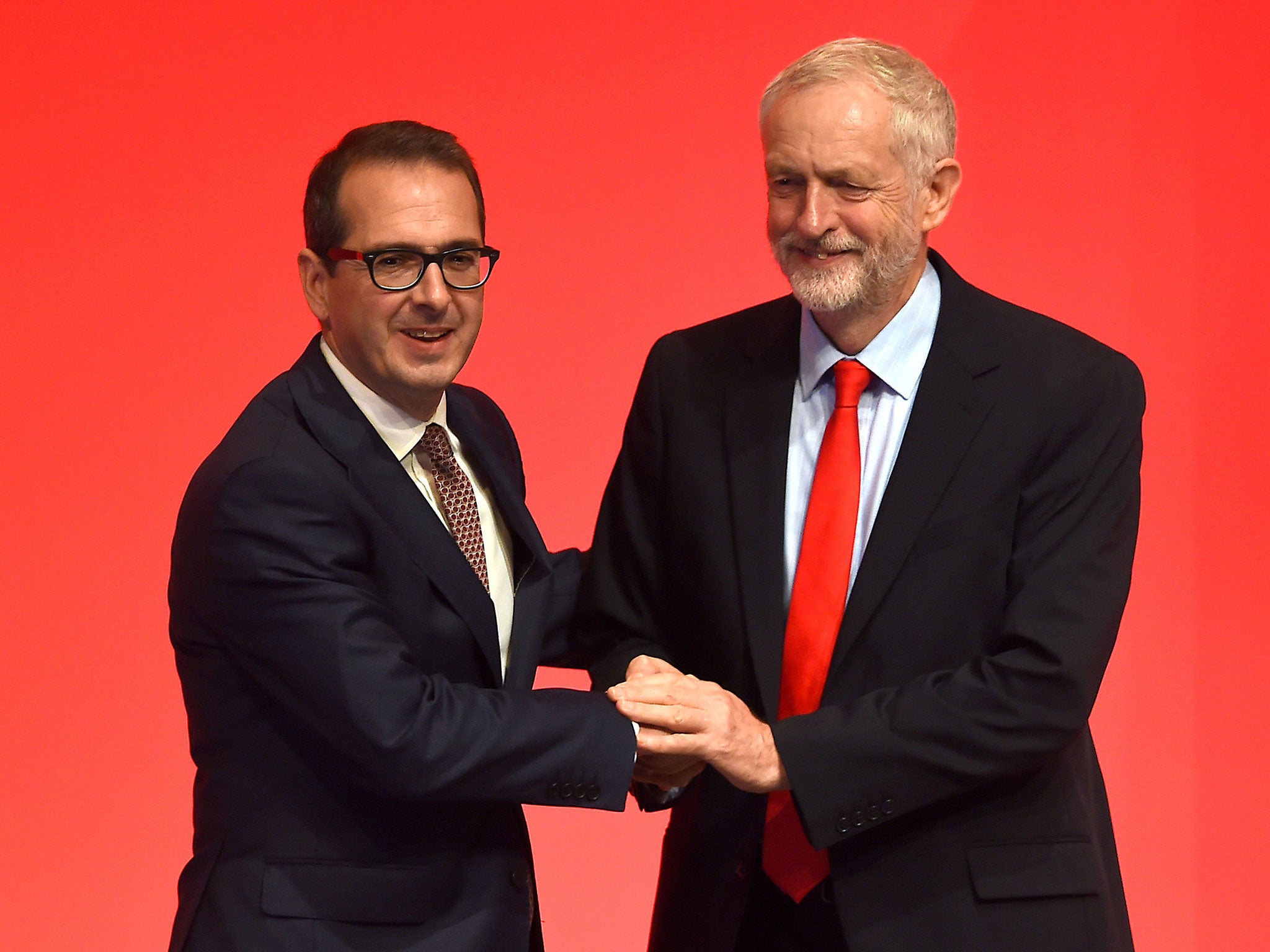 Owen Smith and Jeremy Corbyn before the announcement of the winner in the Labour leadership contest between the pair at the ACC Liverpool