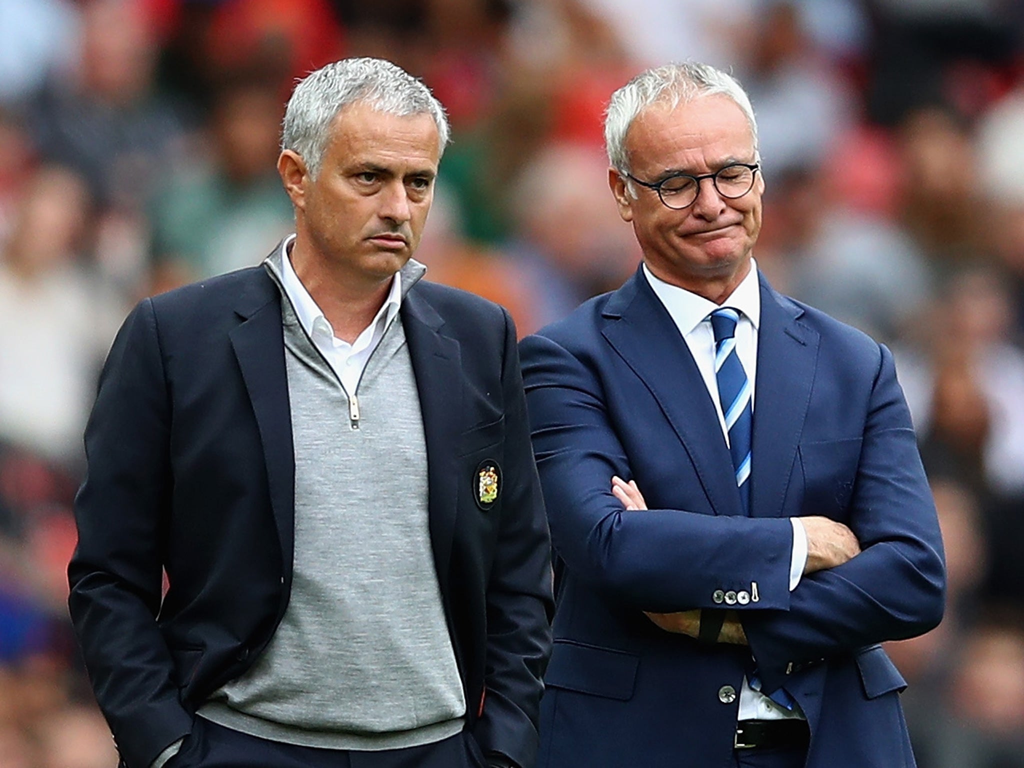 Mourinho and Ranieri on the touchline at Old Trafford