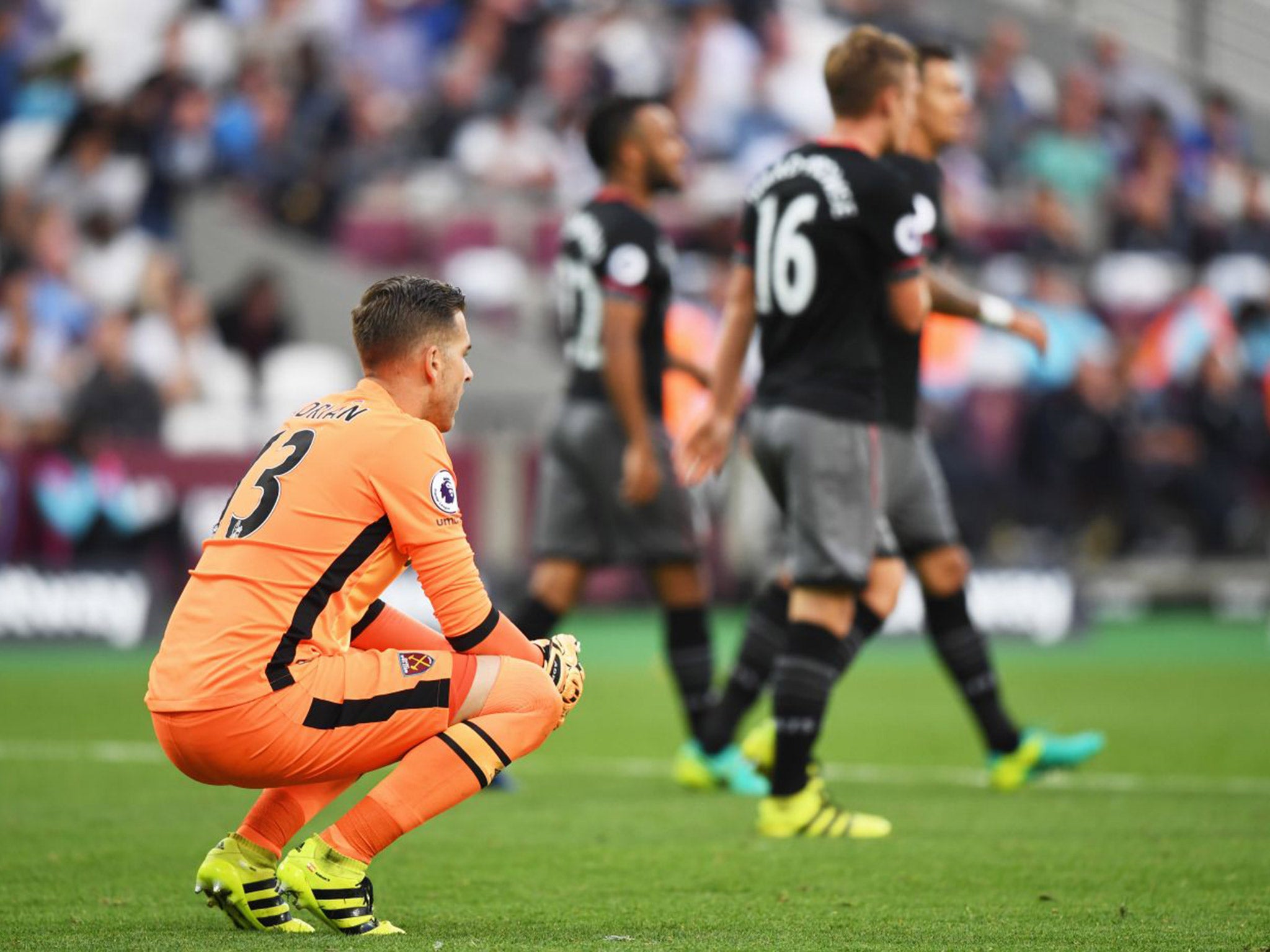 Adrian reacts to conceding a third goal against Southampton