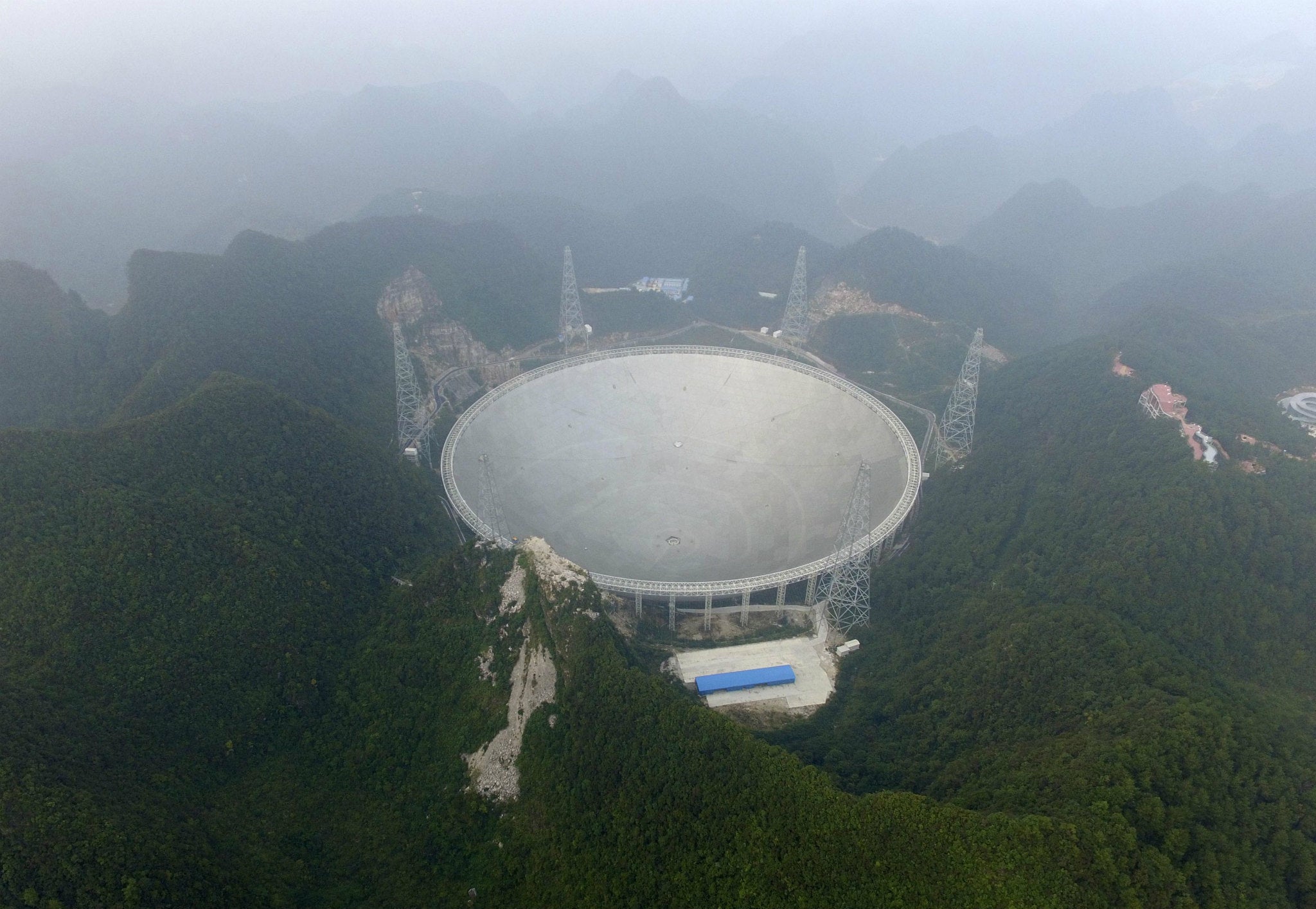 The FAST photographed yesterday on its first day of operation in China’s Guizhou