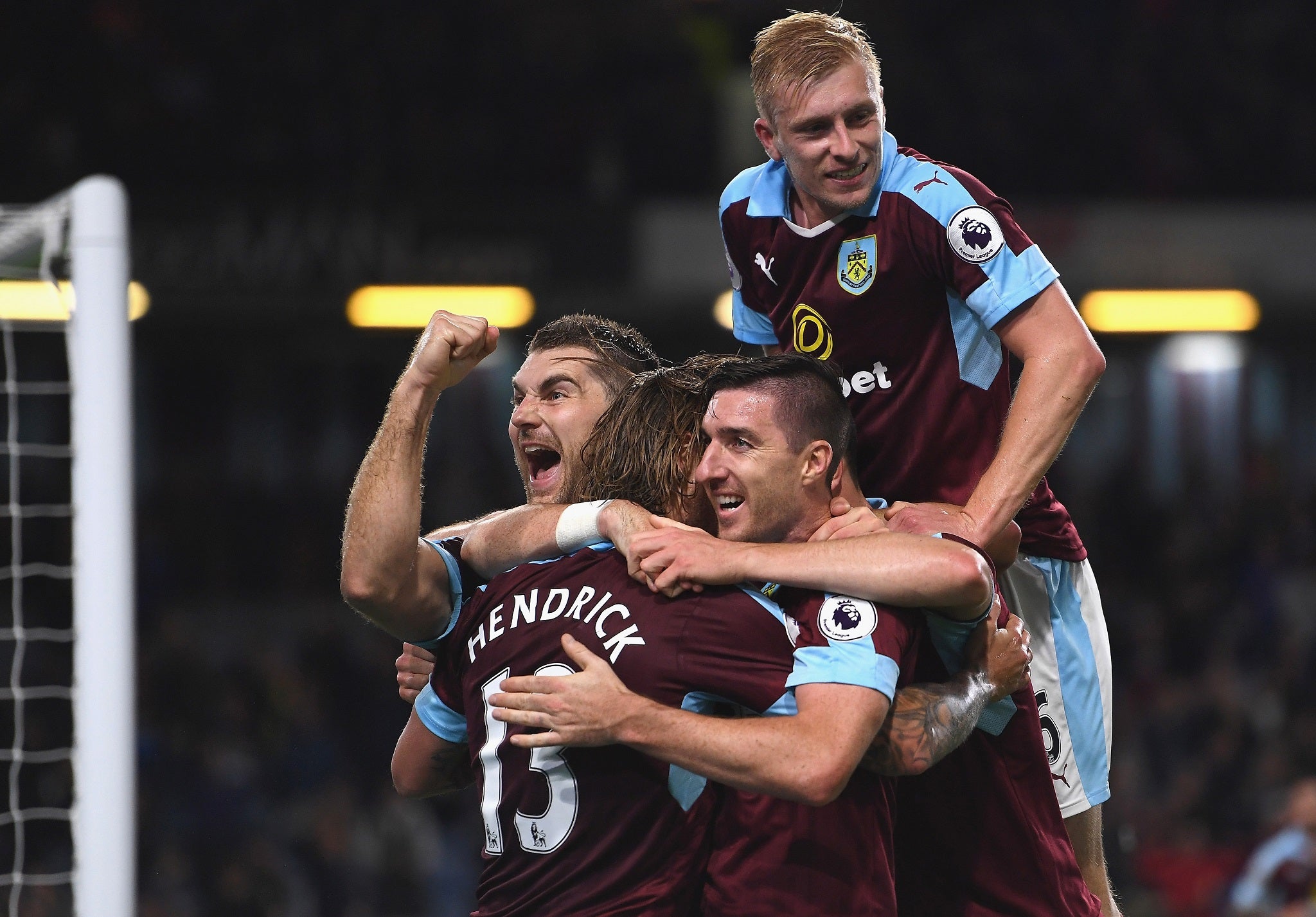 Burnley players celebrate after Hendricks's goal