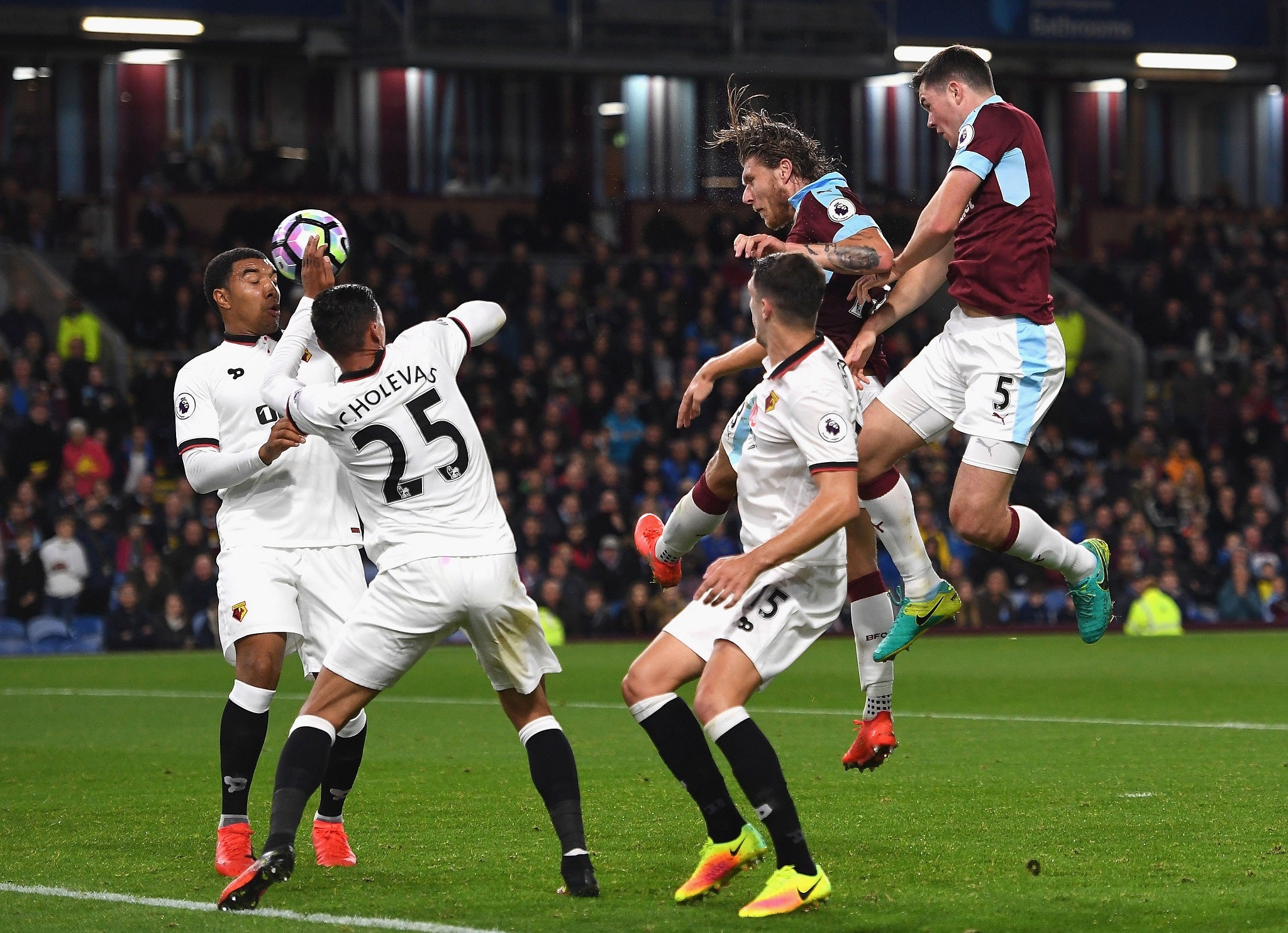 Jeff Hendrick head Burnley into the lead against Watford