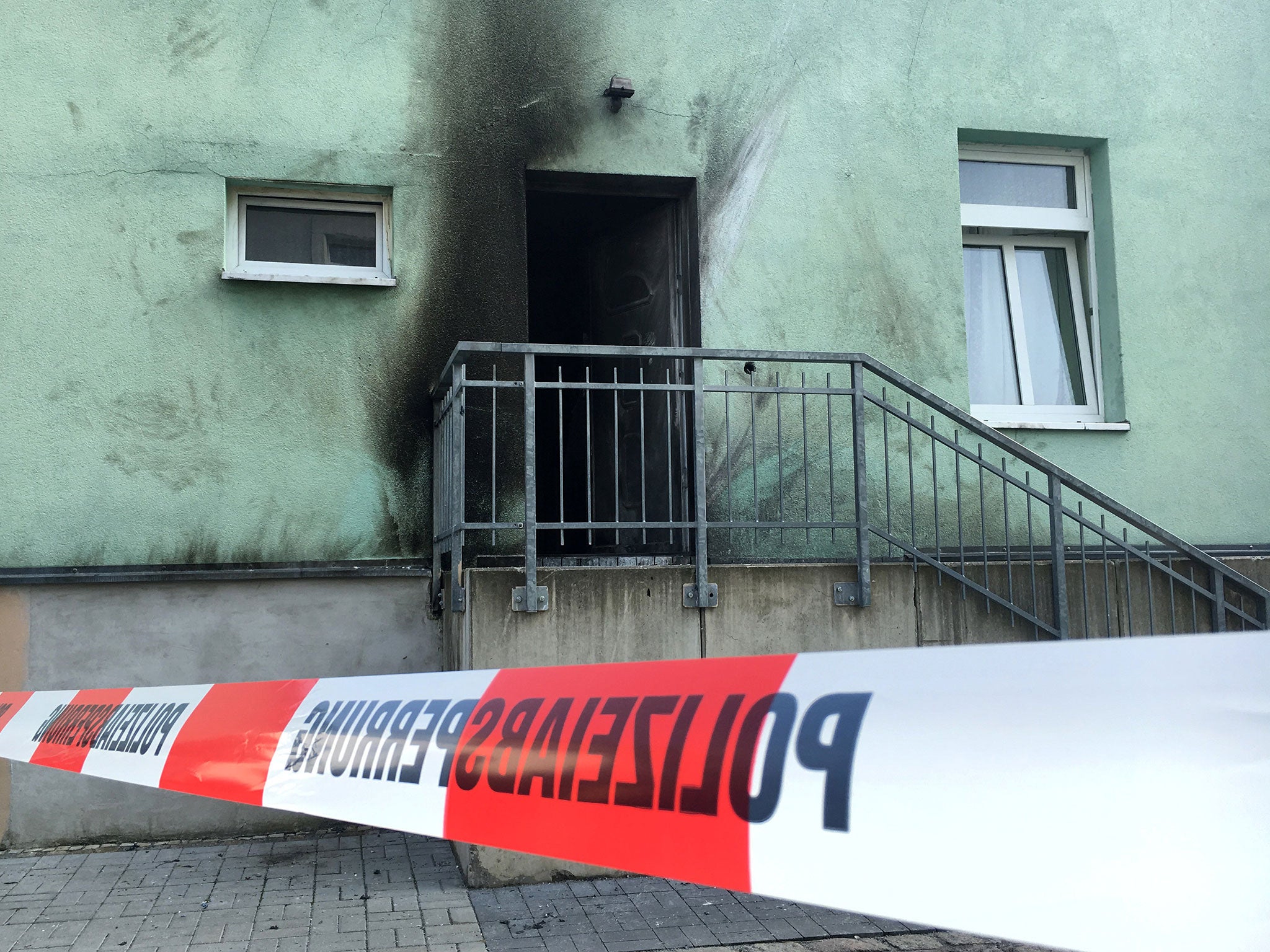 The scene of an explosion at the Fatih Camii mosque in Dresden on 26 September 2016