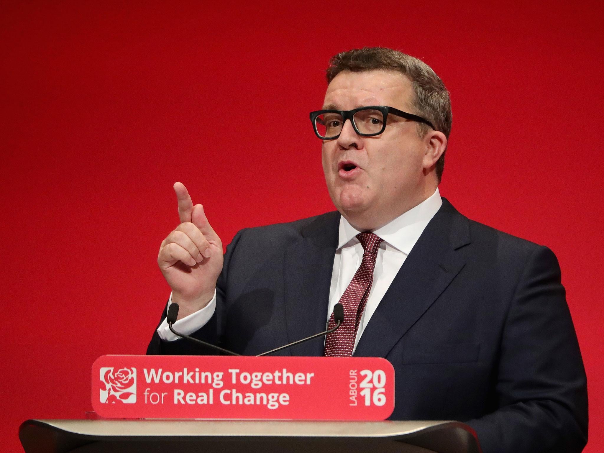 Tom Watson delivers his keynote speech to delegates at the Labour Party conference in Liverpool