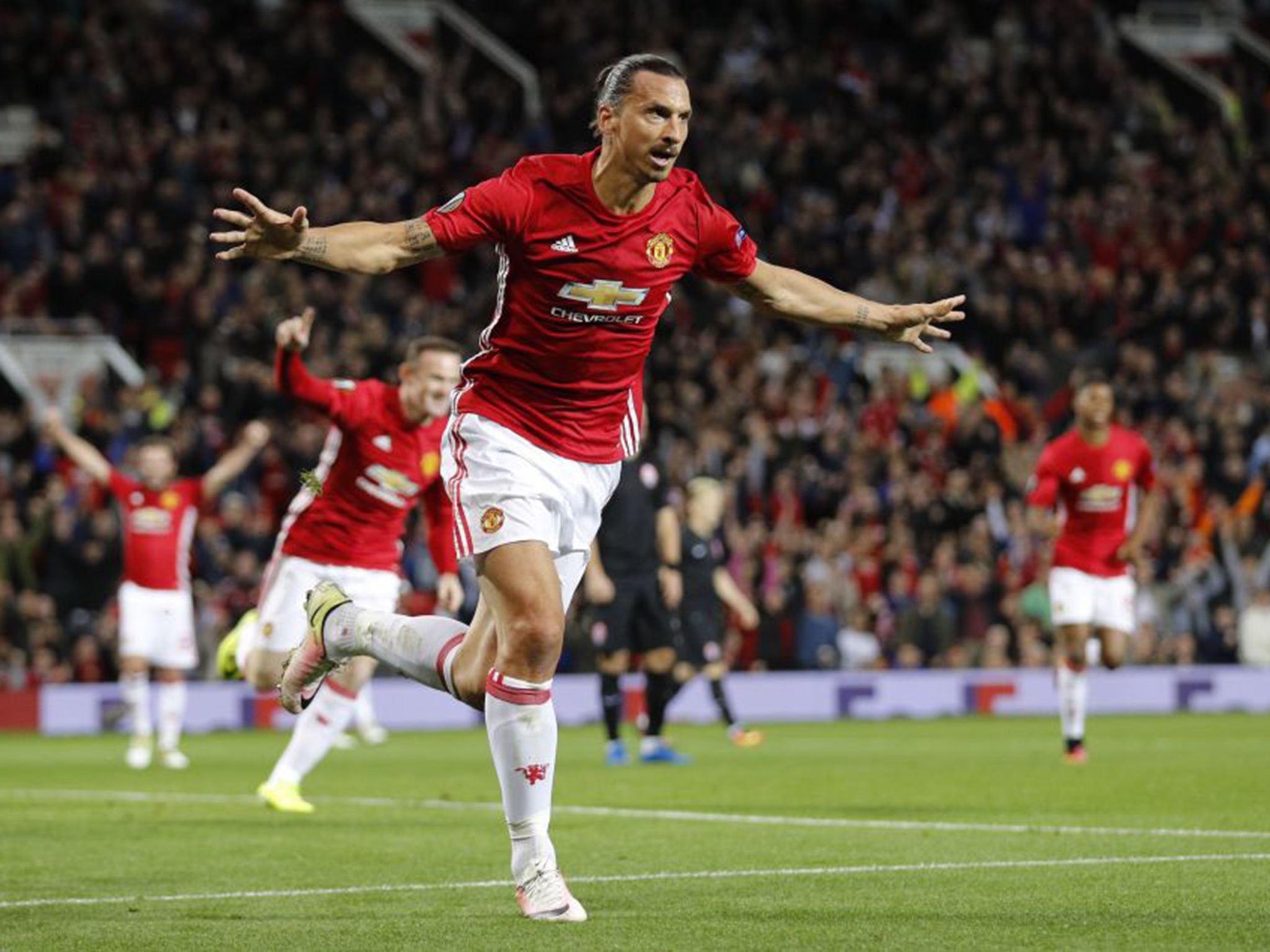 Ibrahimovic celebrates one of his many goals for United