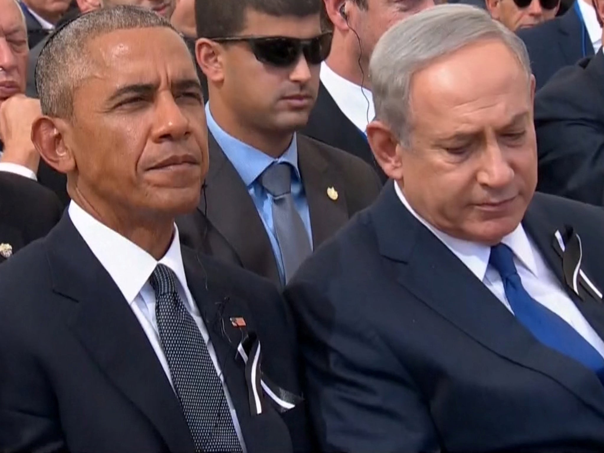 U.S. President Obama and Israel's PM Netanyahu at the funeral of former Israeli President Shimon Peres