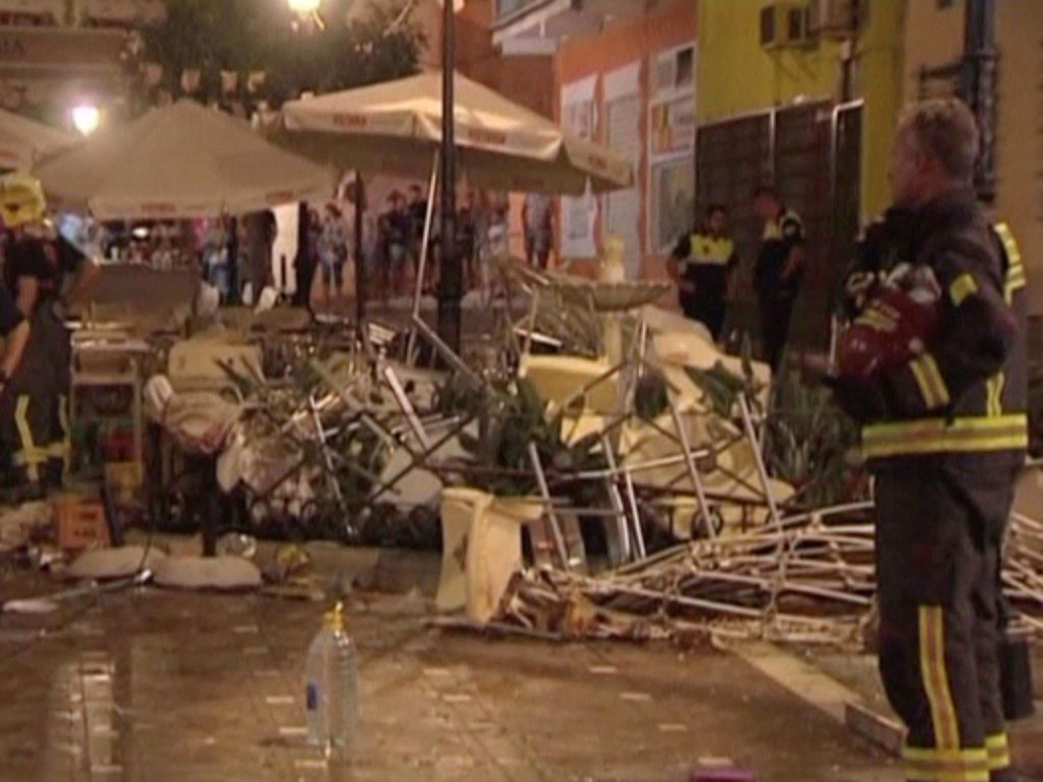 The damage caused by the explosion to the area around La Bohemia cafe