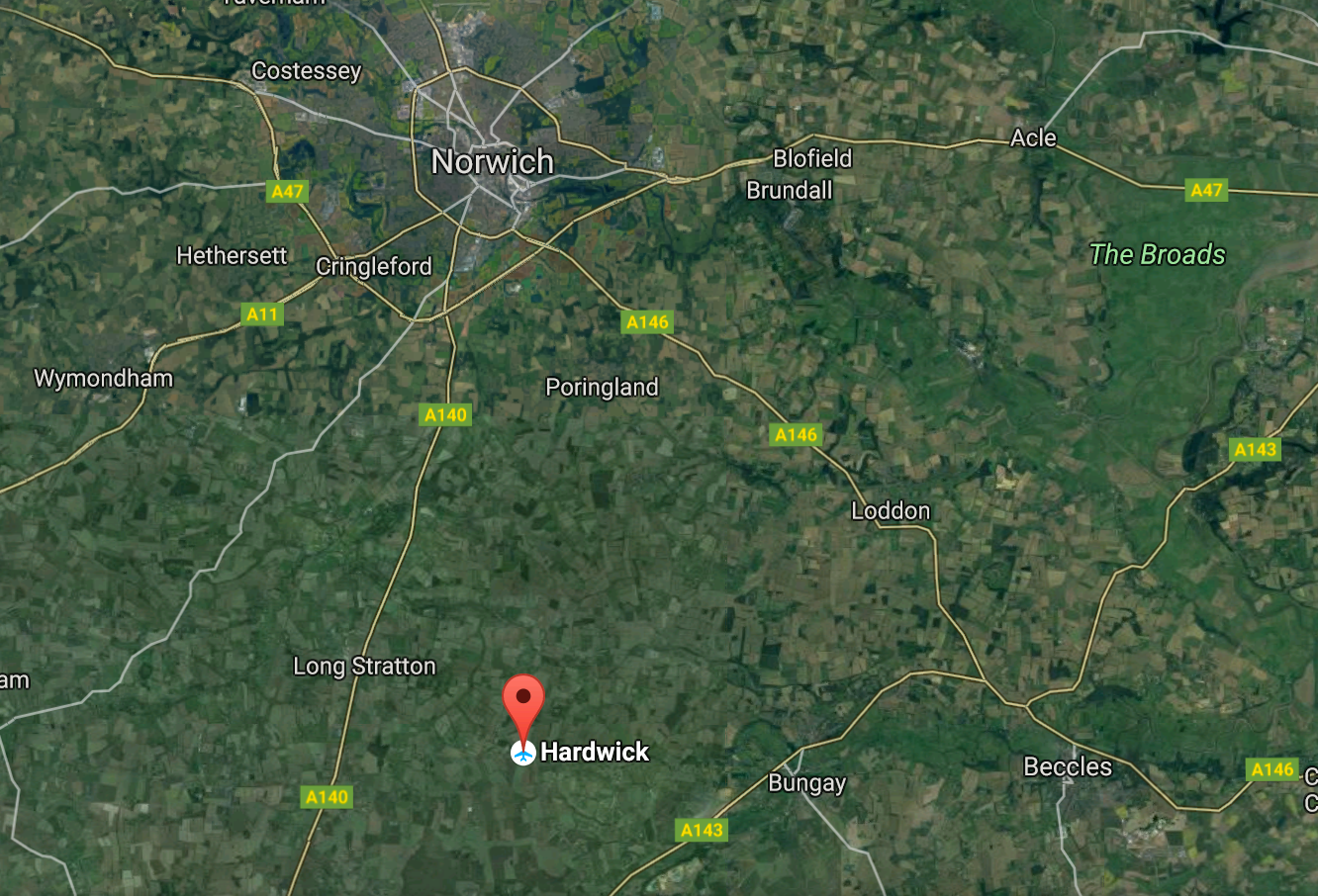 The plane crashed at Hardwick Airfield, 15km south of Norwich