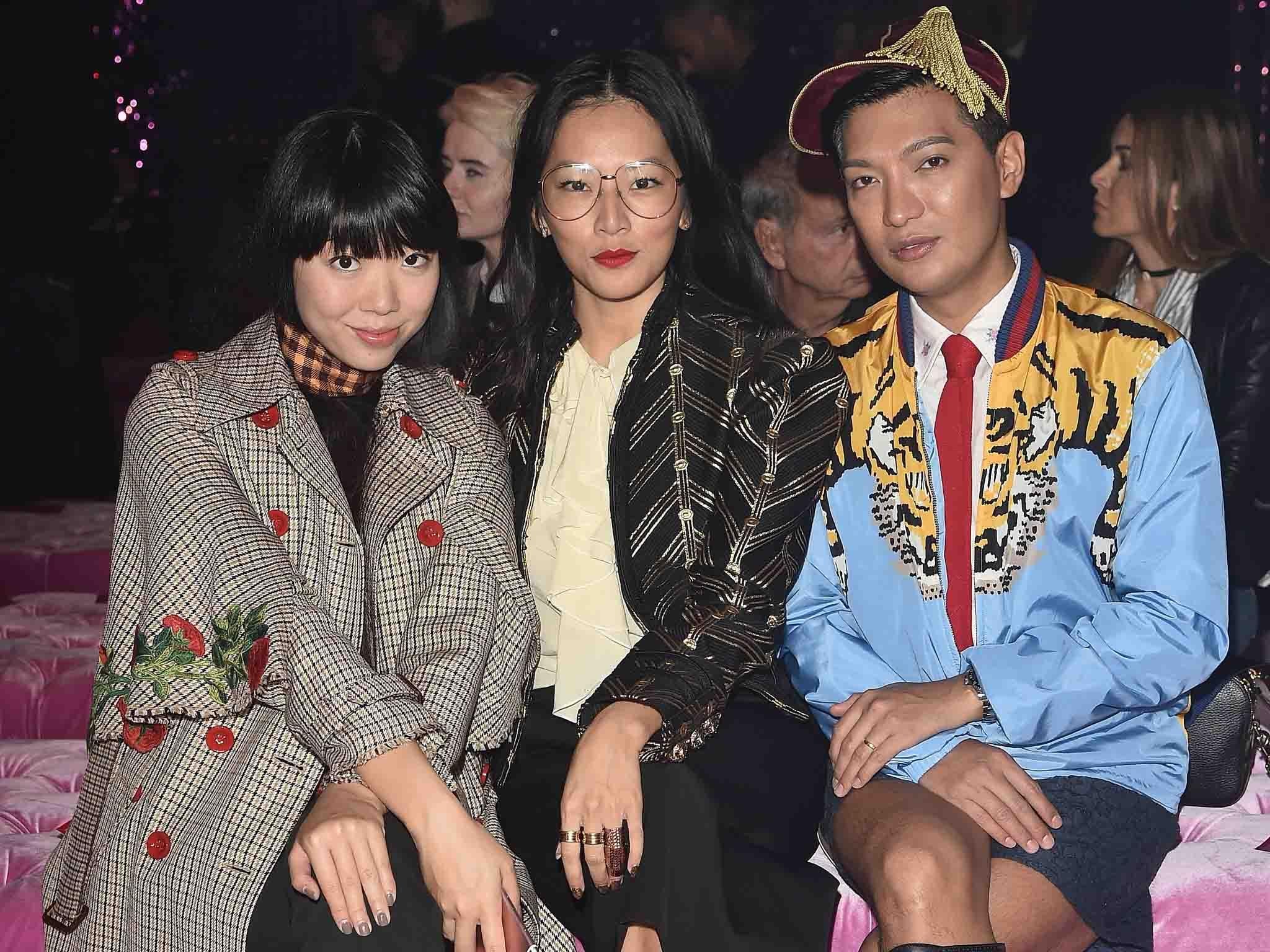 Fashion blogger Susie Bubble sits front row at Milan Fashion Week for Gucci SS17 with fellow blogger Bryan Boy and actress Tina Leung