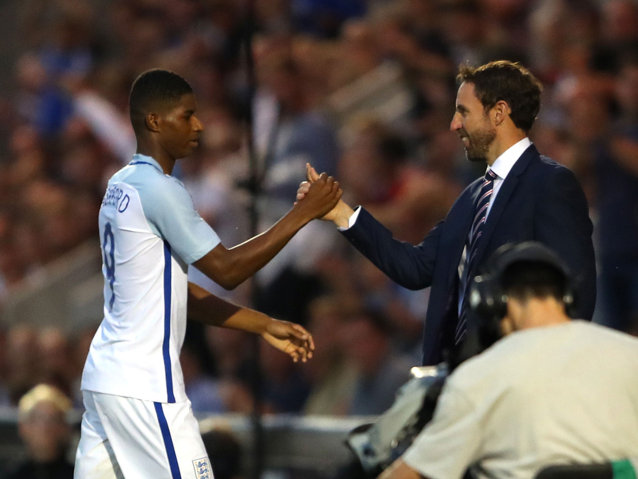 Gareth Southgate on U21 duty with England youngster Marcus Rashford