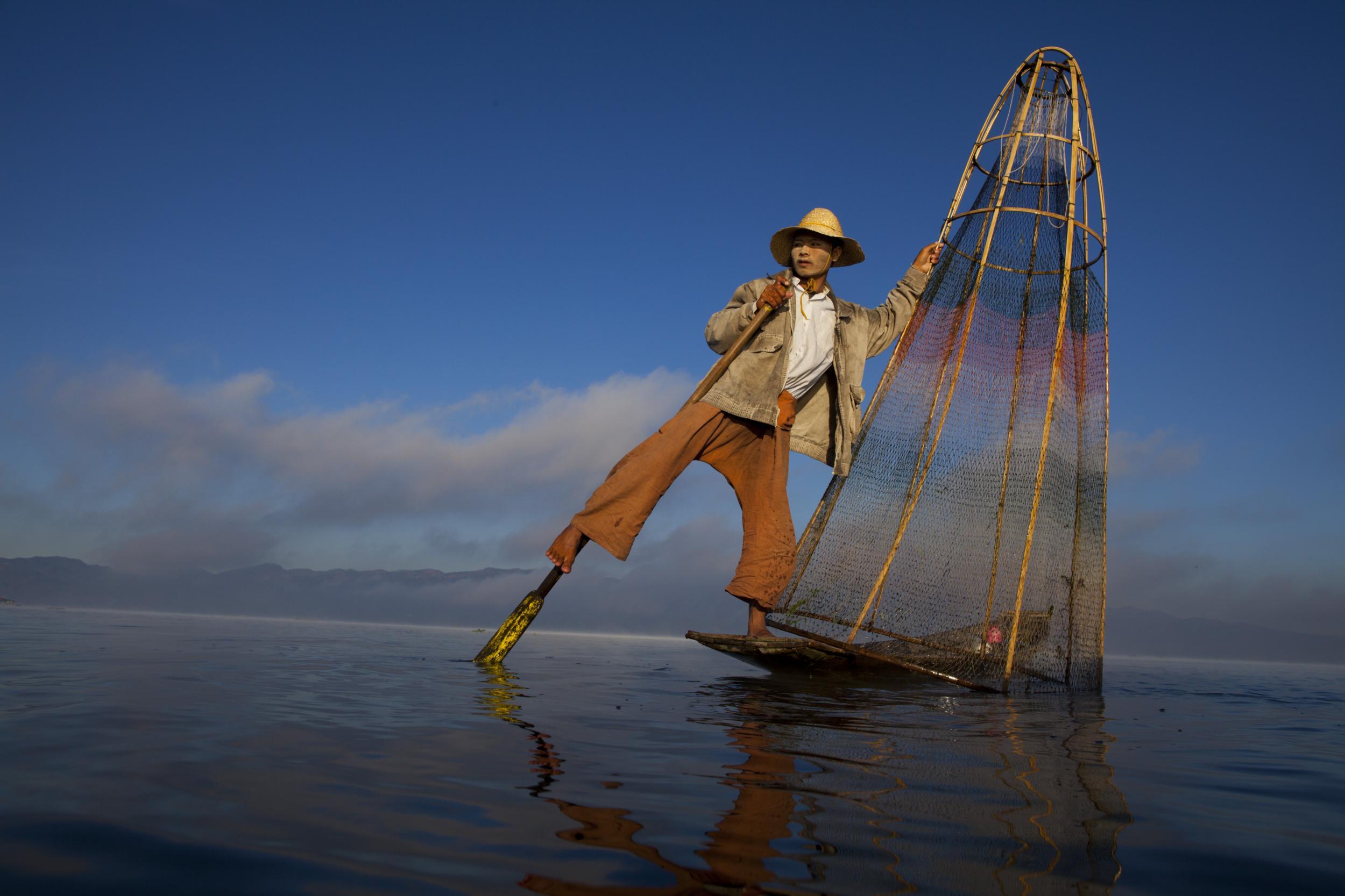 The art of leg rowing on Inle Lake