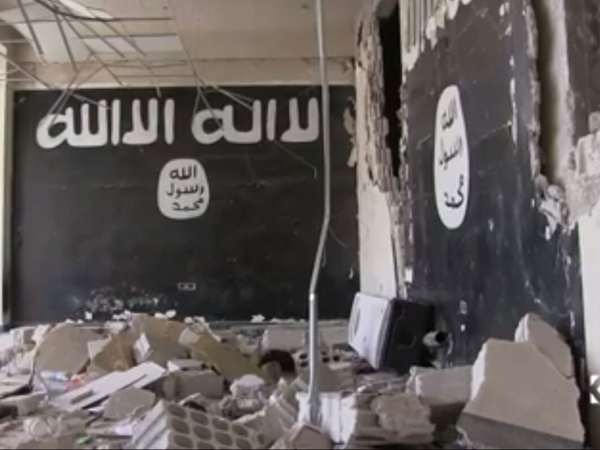 A prison cell where Masoud Aqil was held by Isis in Manbij, seen partially destroyed after militants were driven out of the city