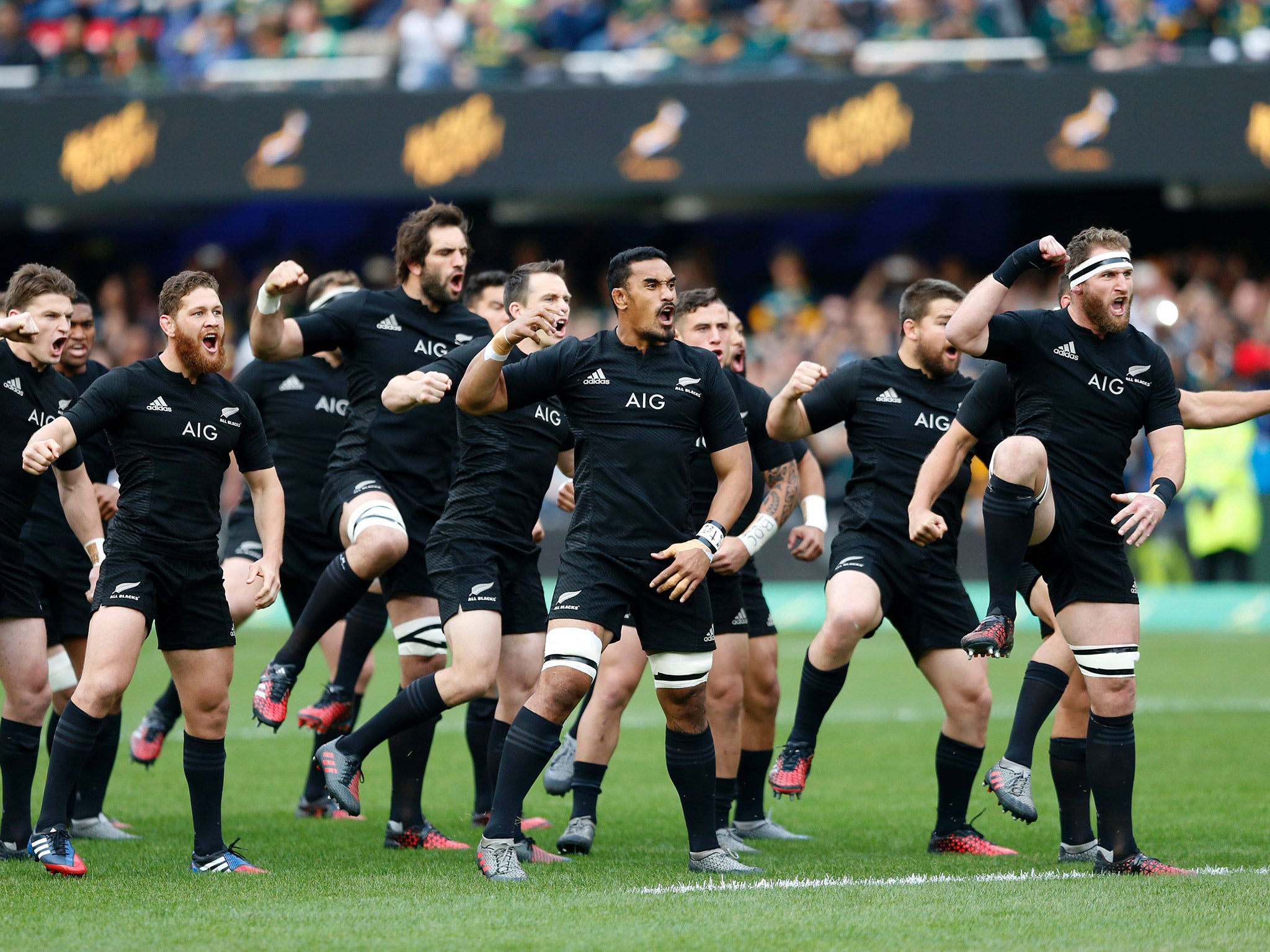 The All Blacks perform the Haka before kick-off