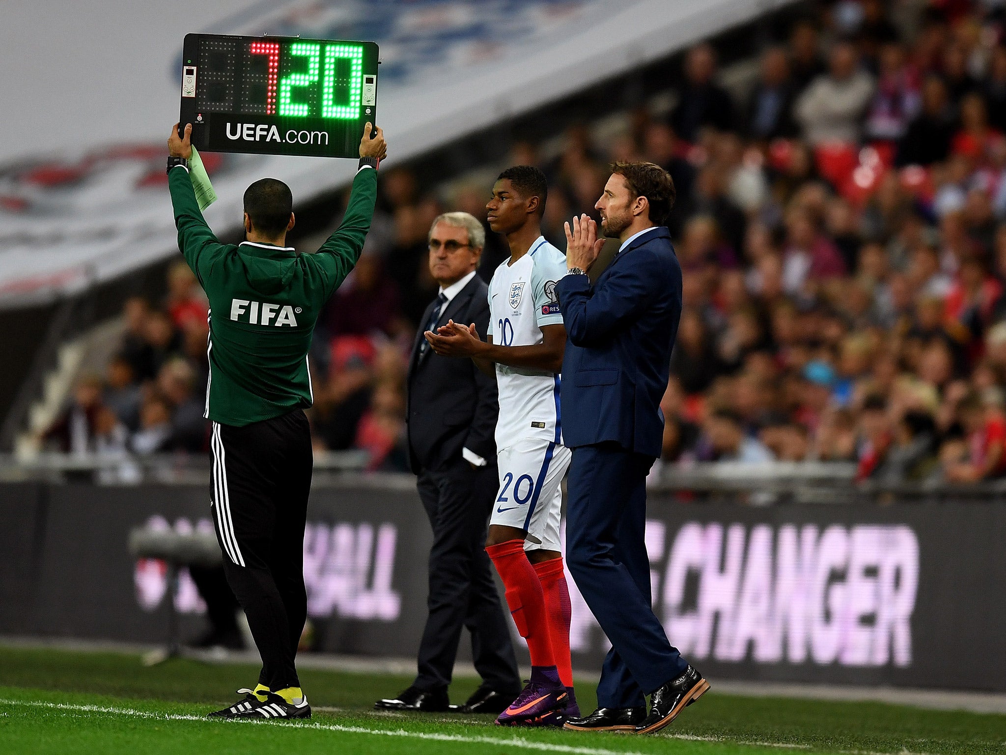 Marcus Rashford came off the bench to replace Theo Walcott