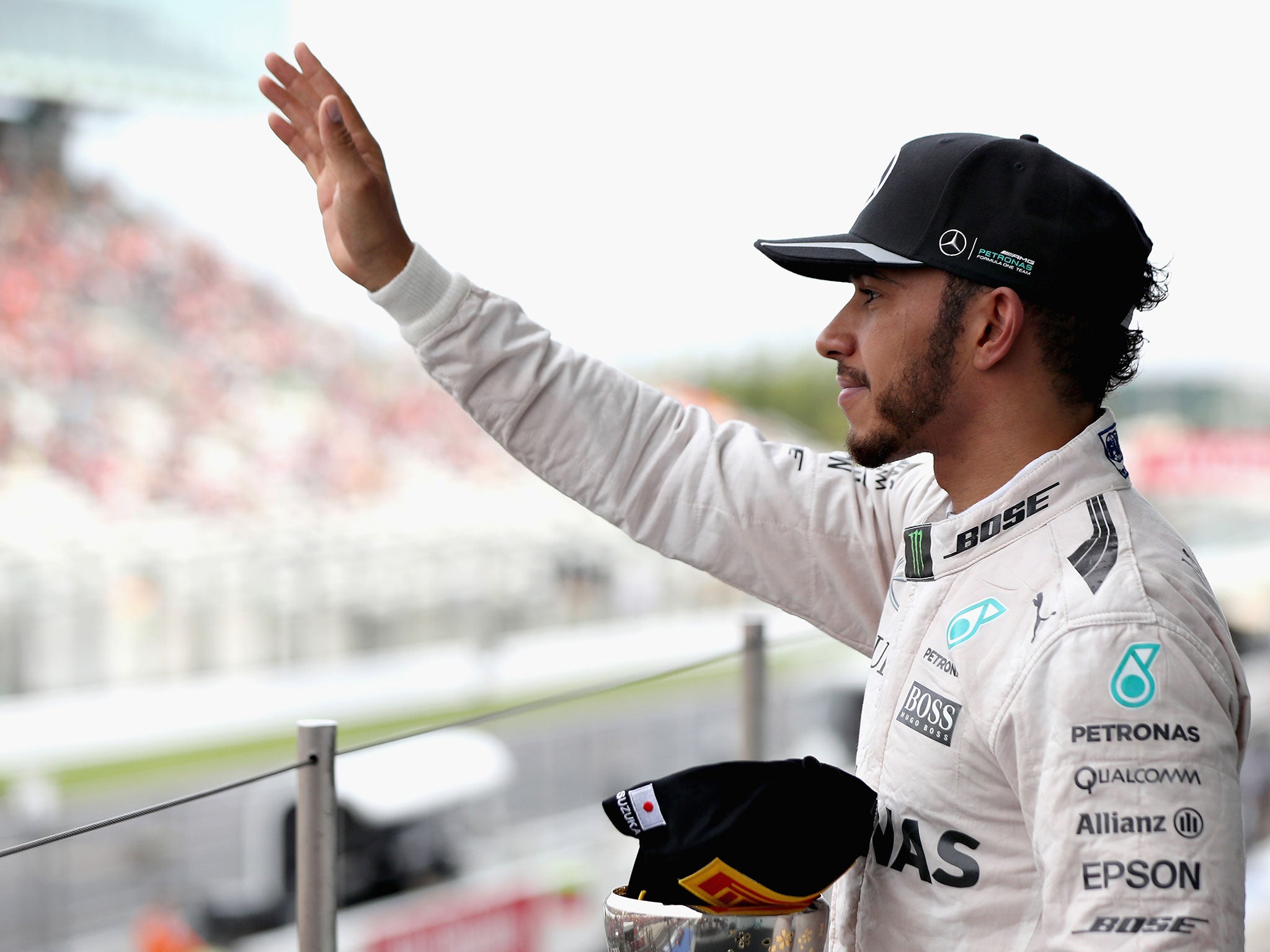 Hamilton on the podium after finishing third in Sunday's race