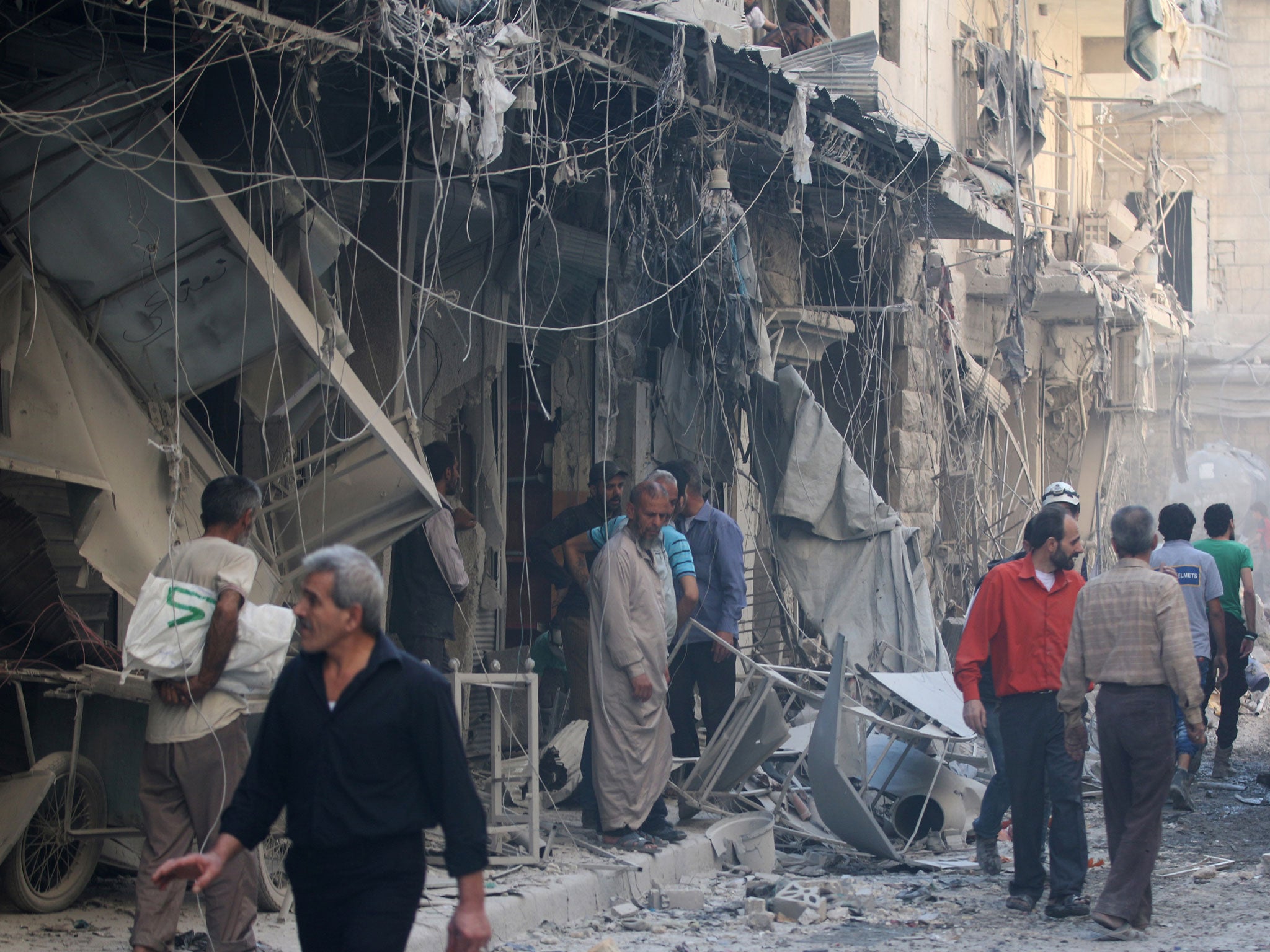 The aftermath of an air strike in a rebel-held area of Aleppo