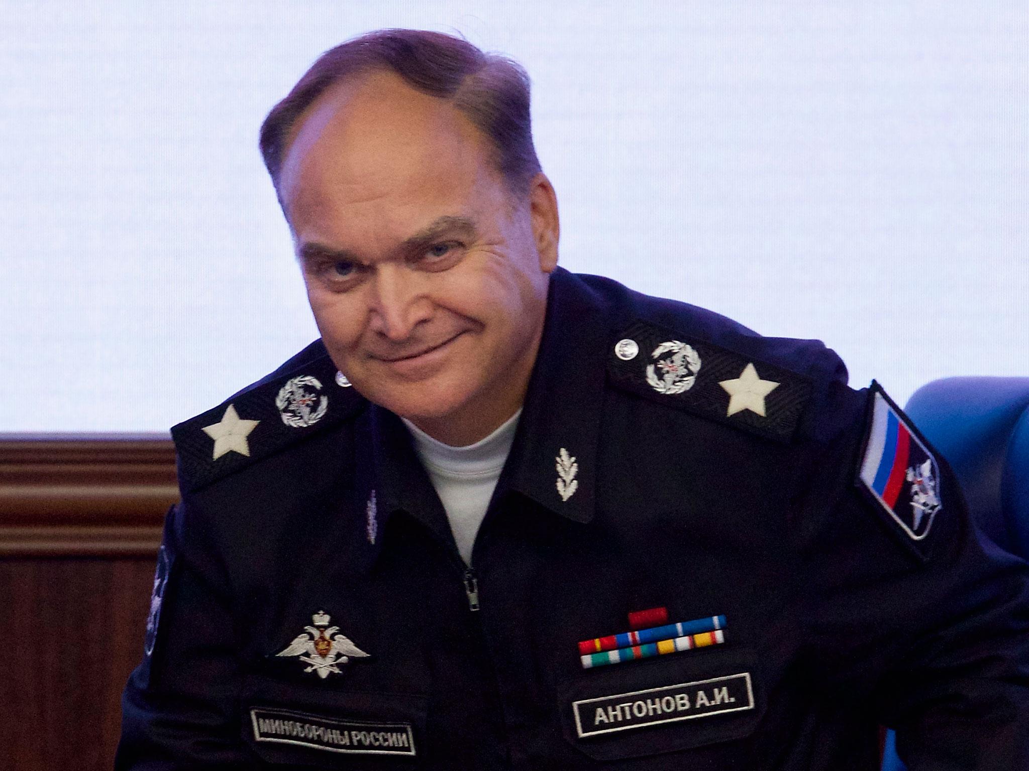 Russian Deputy Defense Minister Anatoly Antonov speaks at a briefing in the Defense Ministry in Moscow, Russia. 
Antonov said the Russian air strikes in Syria have killed about 35,000 militants, including about 2,700 residents of Russia