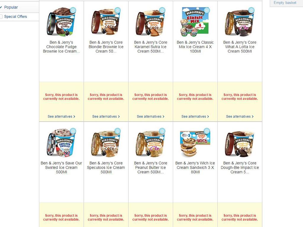 Ben &amp; Jerry's ice cream tubs are among the products currently unavailable on the Tesco website (Tesco )