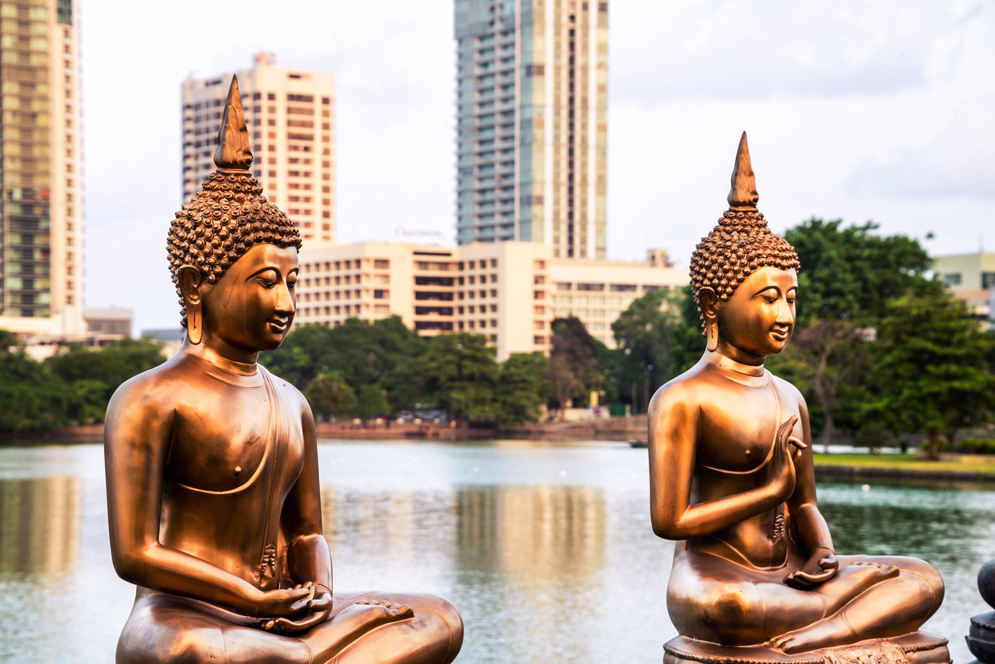 Buddhist sculptures at Seema Malaka temple on Colmbo’s Beira Lake