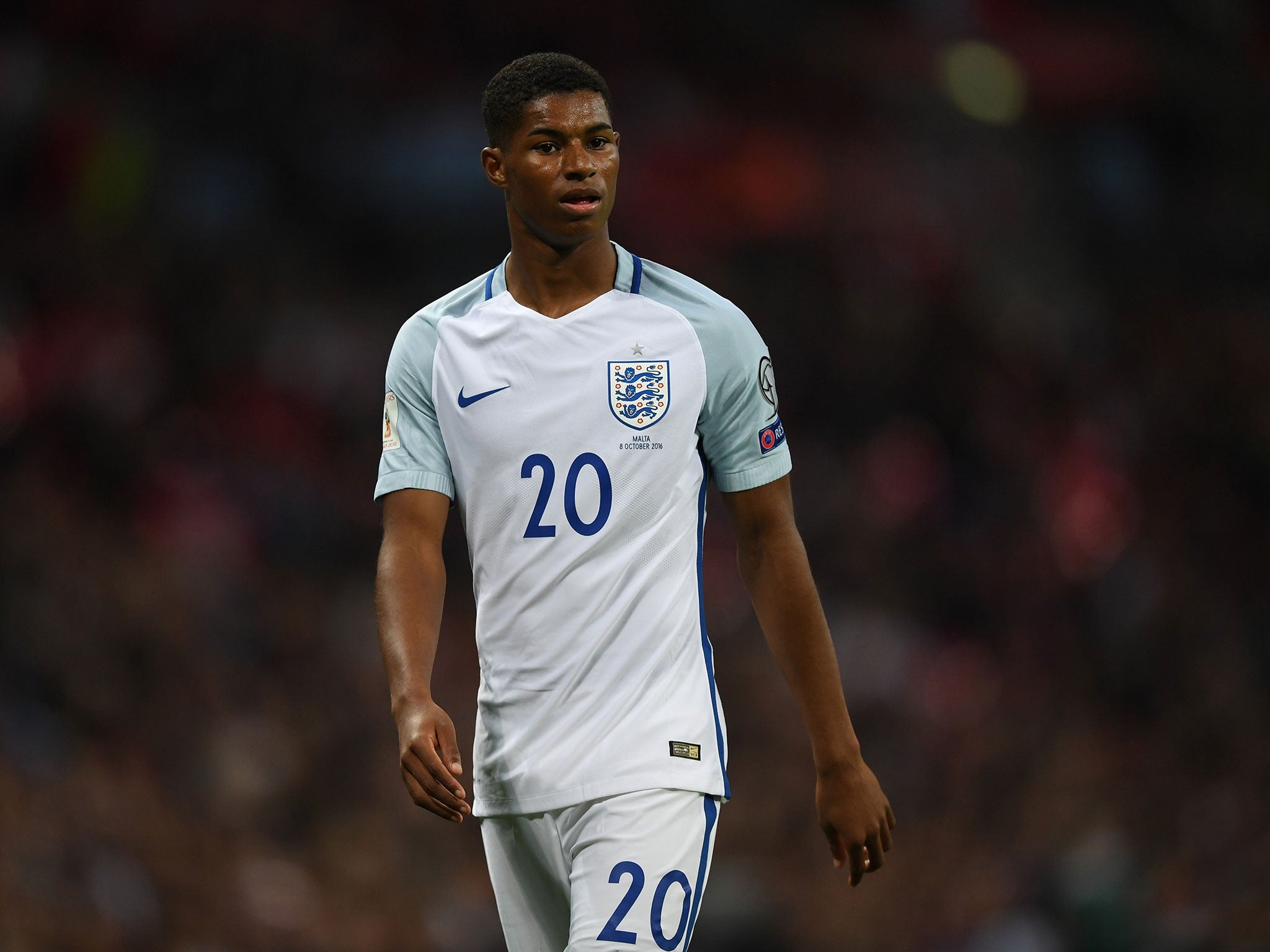 Marcus Rashford in action for England against Malta