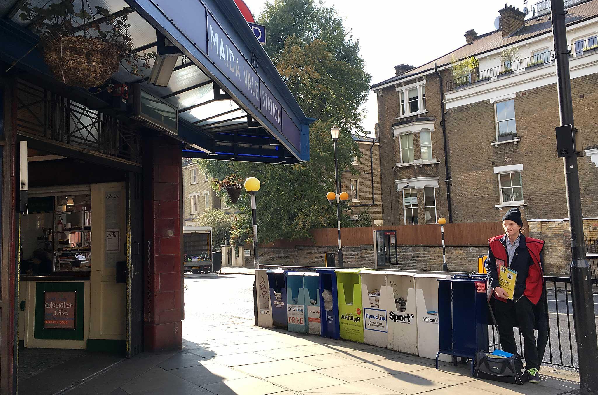 Chris on his patch outside Maida Vale station in London