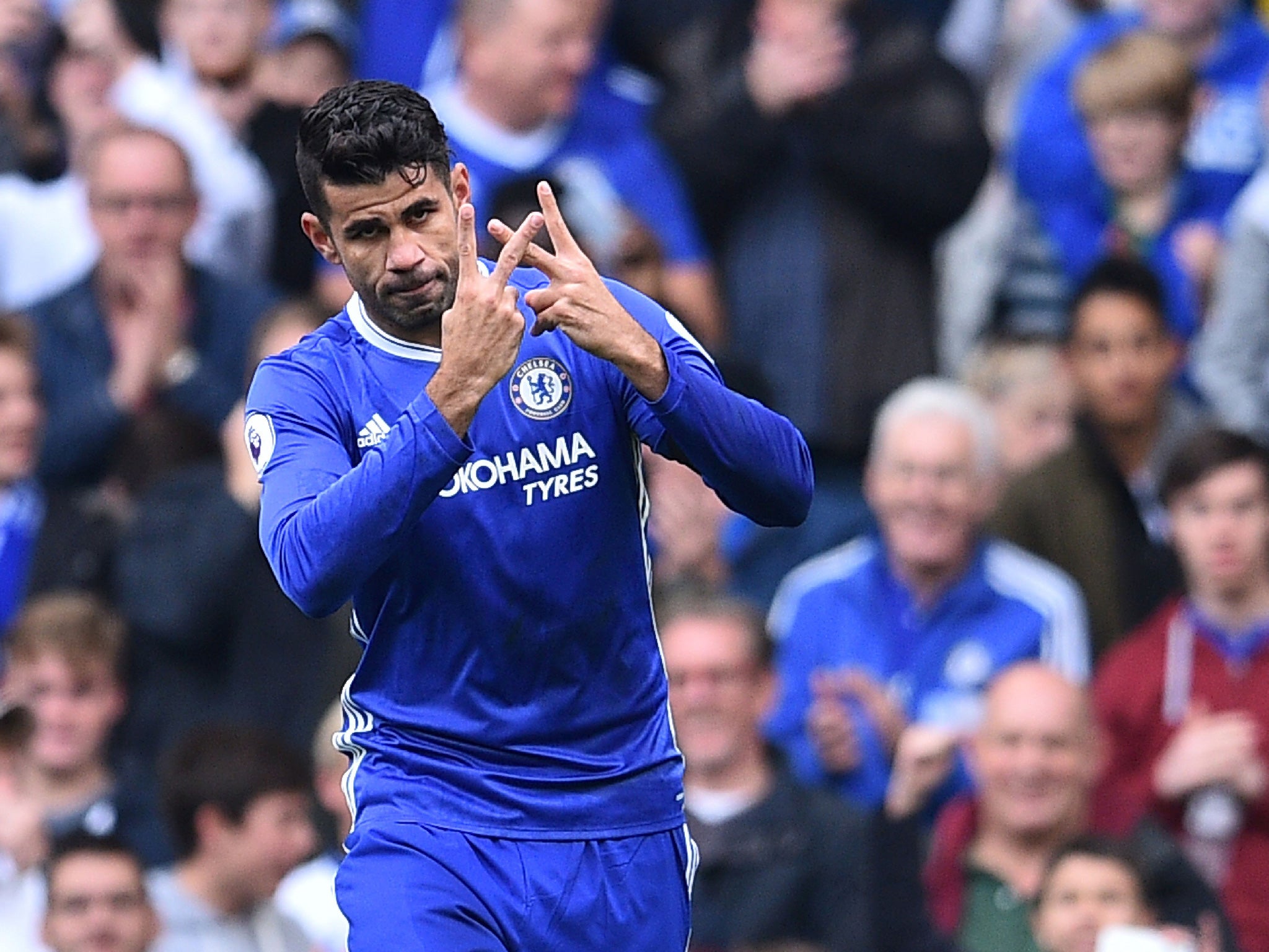 Costa makes a 'W' gesture with his fingers in tribute to Willian's mother