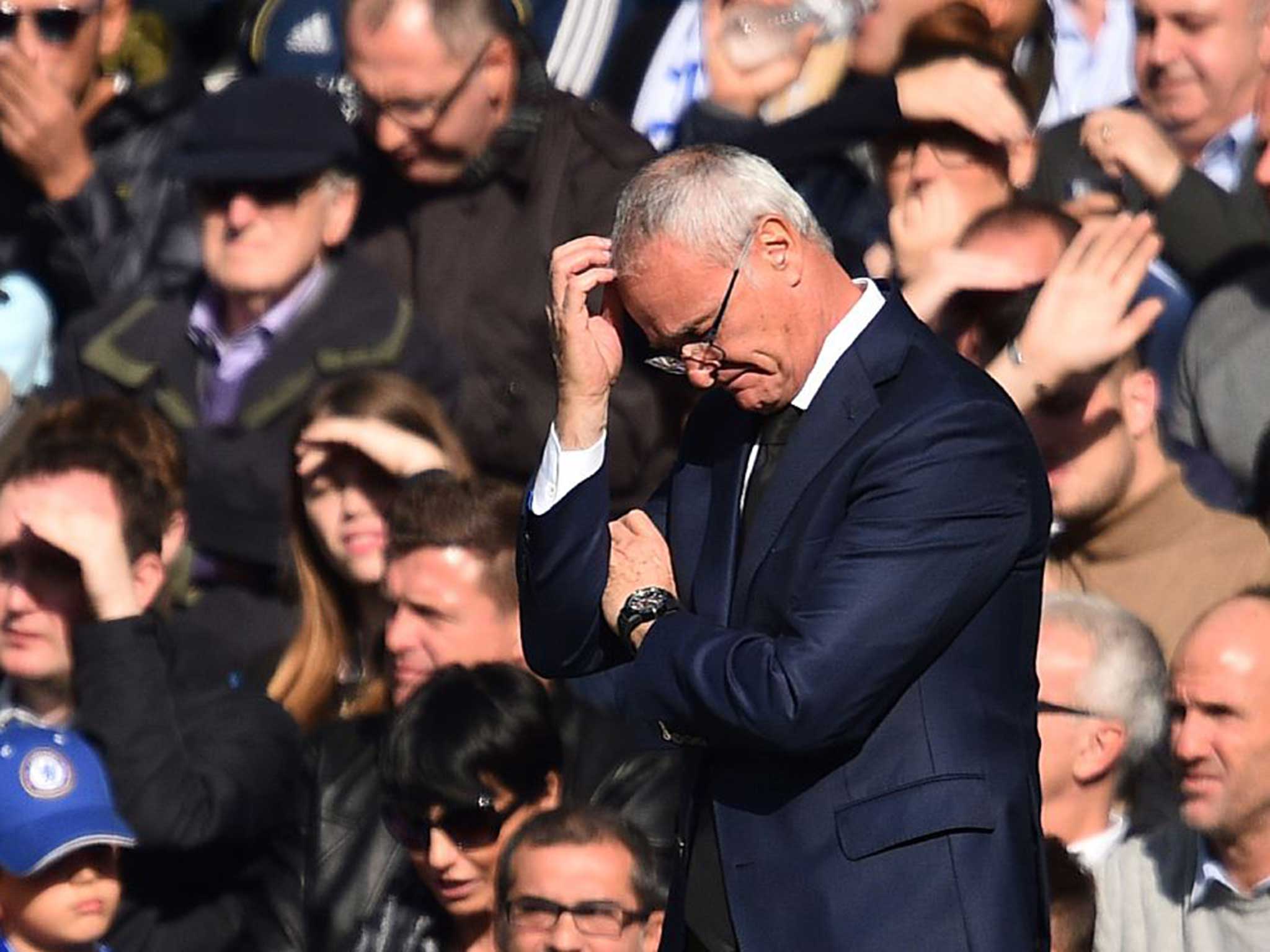 Claudio Ranieri can barely watch as his Leicester team are beaten away again