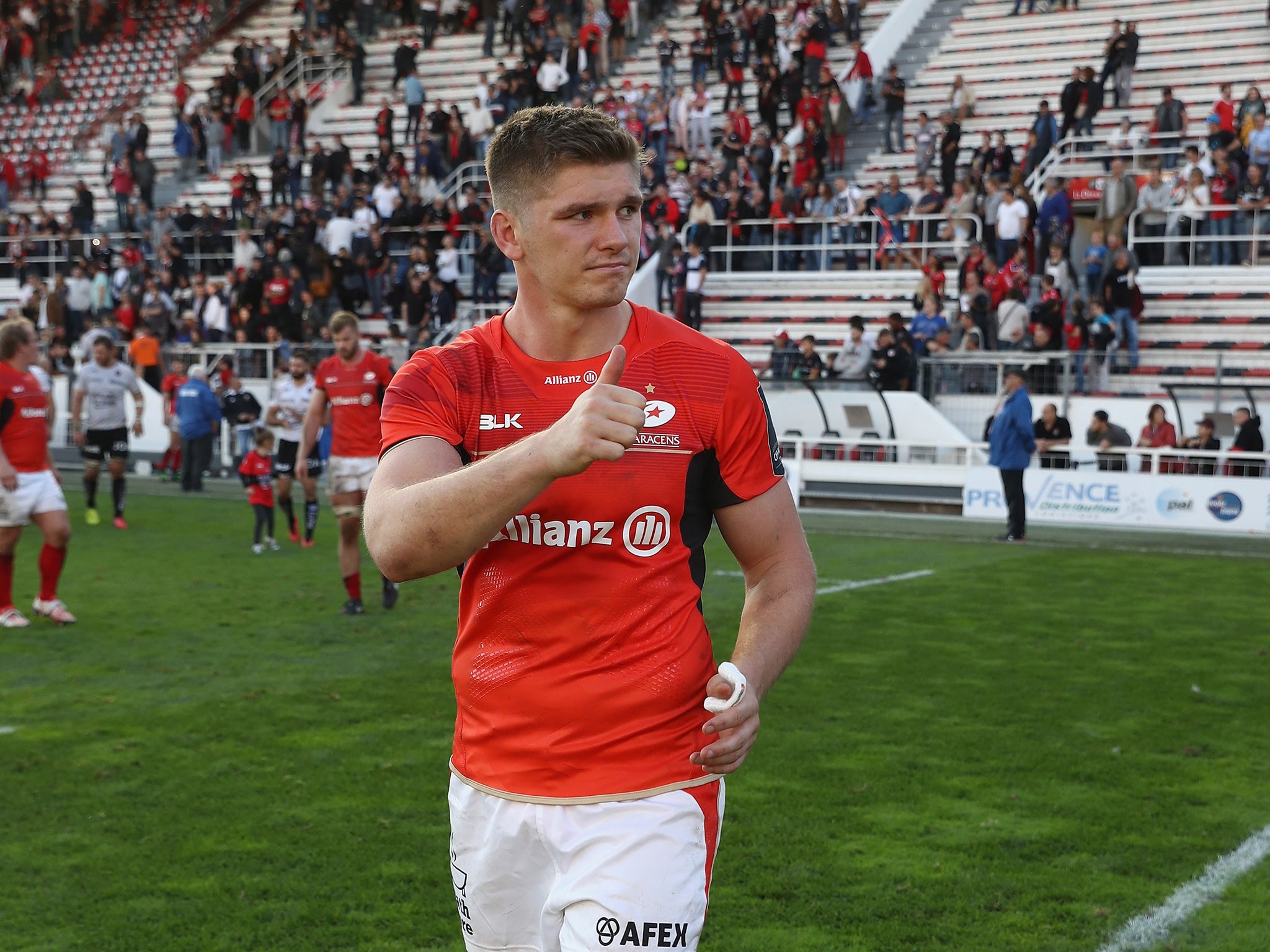 Farrell celebrates Saracens' victory at full-time