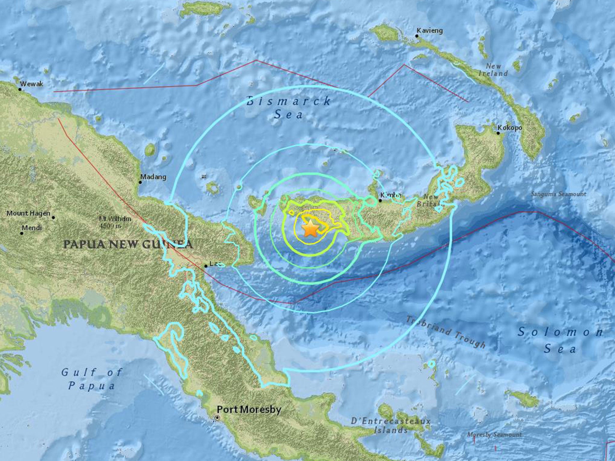 The 6.9 magnitude earthquake was recorded off the coast of New Britain, Papua New Guinea