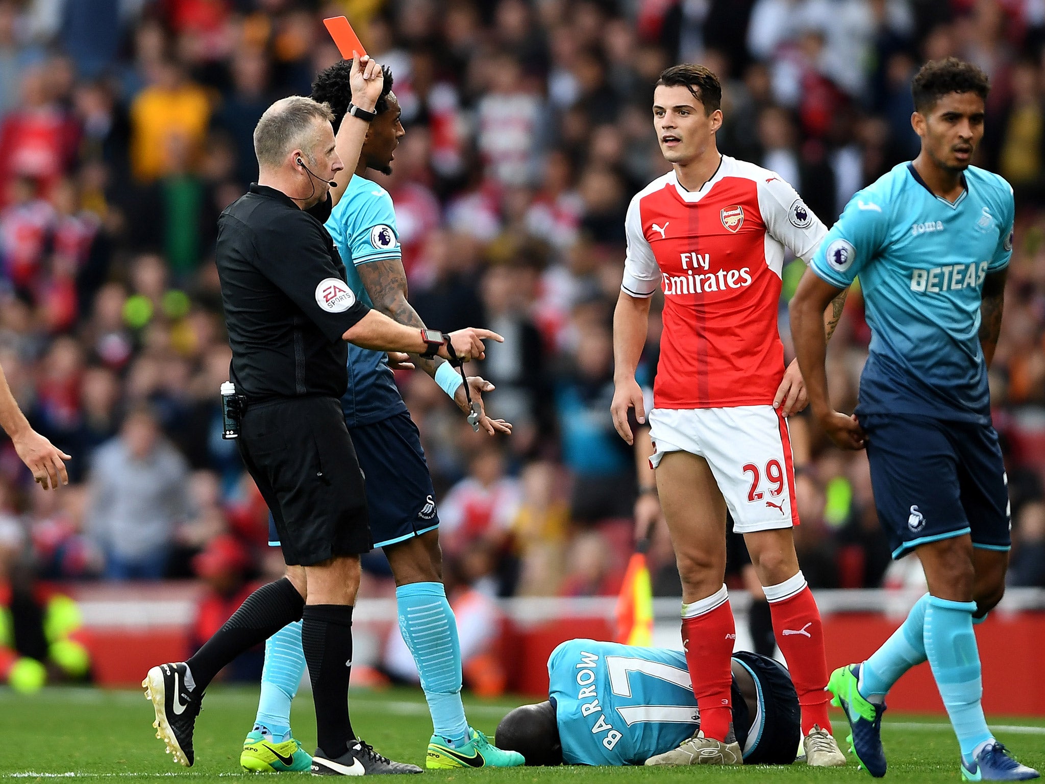 Arsene Wenger is not concerned by Granit Xhaka red card habit