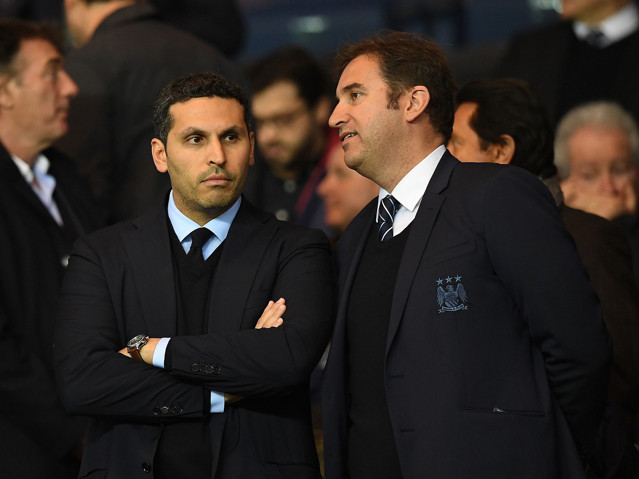 Manchester City chairman Khaldoon Al Mubarak (L) and chief executive Ferran Soriano (Getty Images)