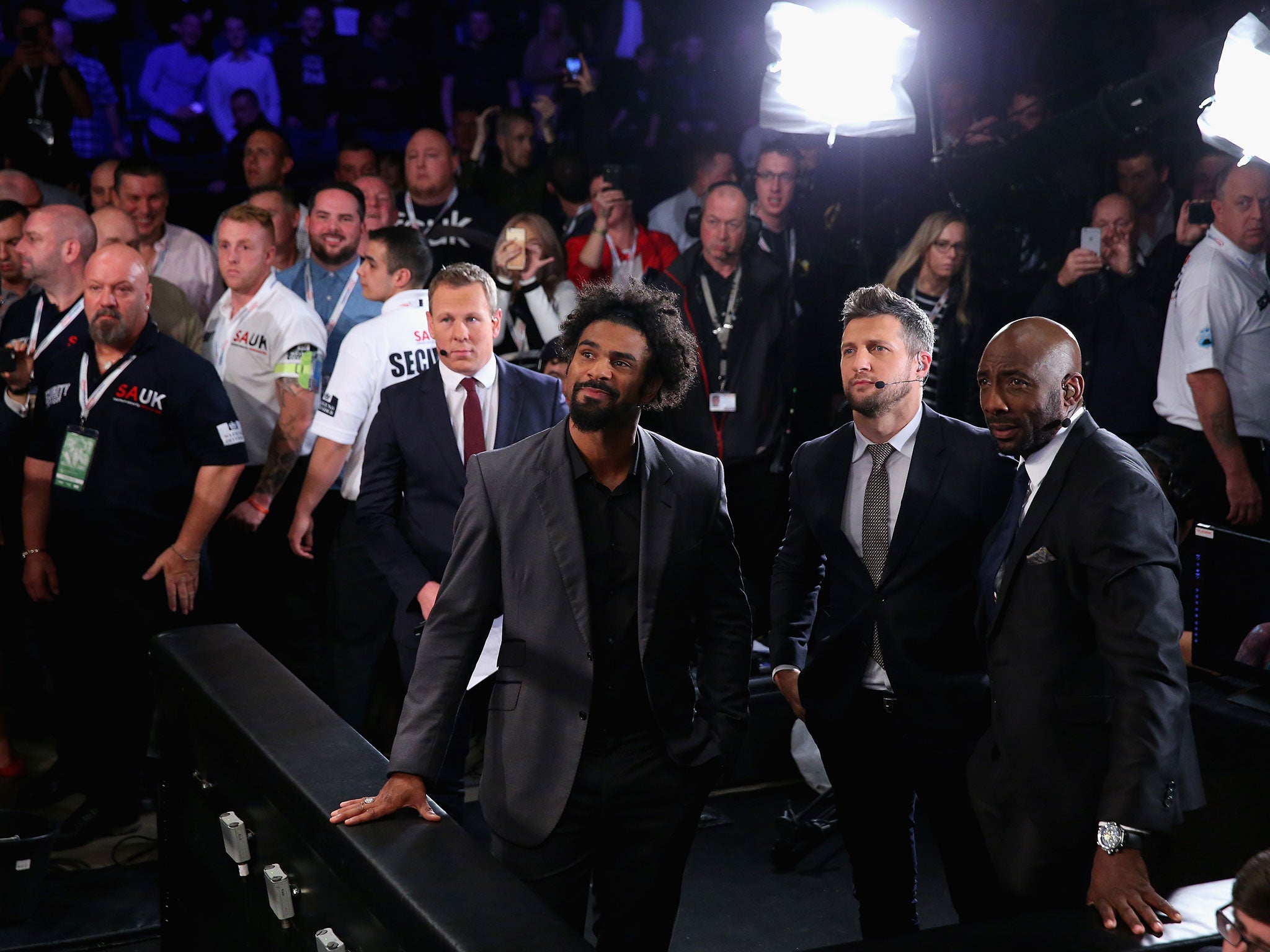 David Haye smiles as Tony Bellew attempts to get under his skin in Liverpool on Saturday night