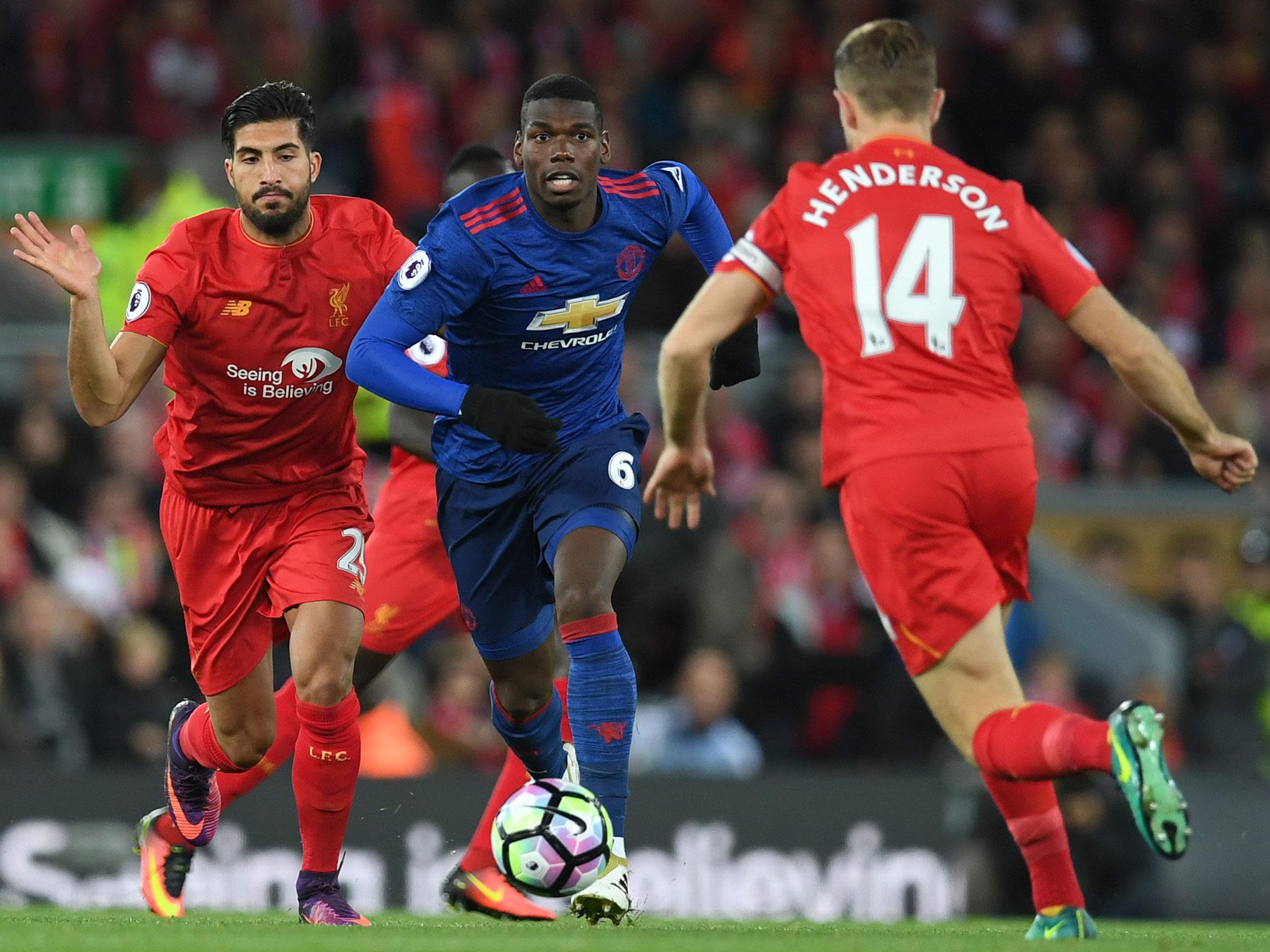 Paul Pogba springs into action in the centre of the park