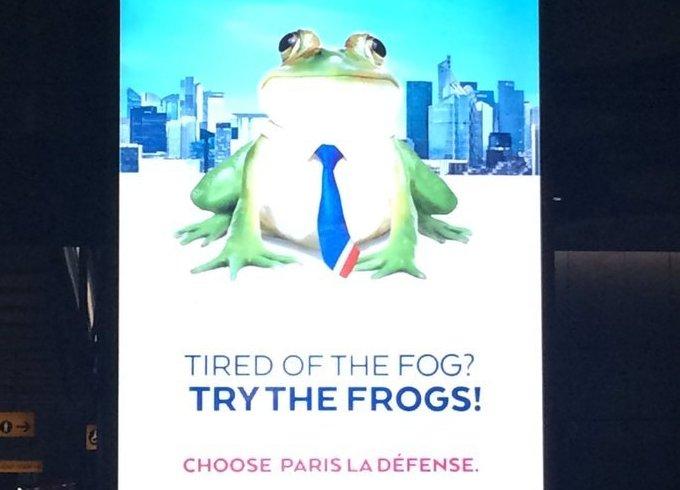 The image has been mounted on billboards in Heathrow and St Pancras, aimed at attracting UK business to Paris