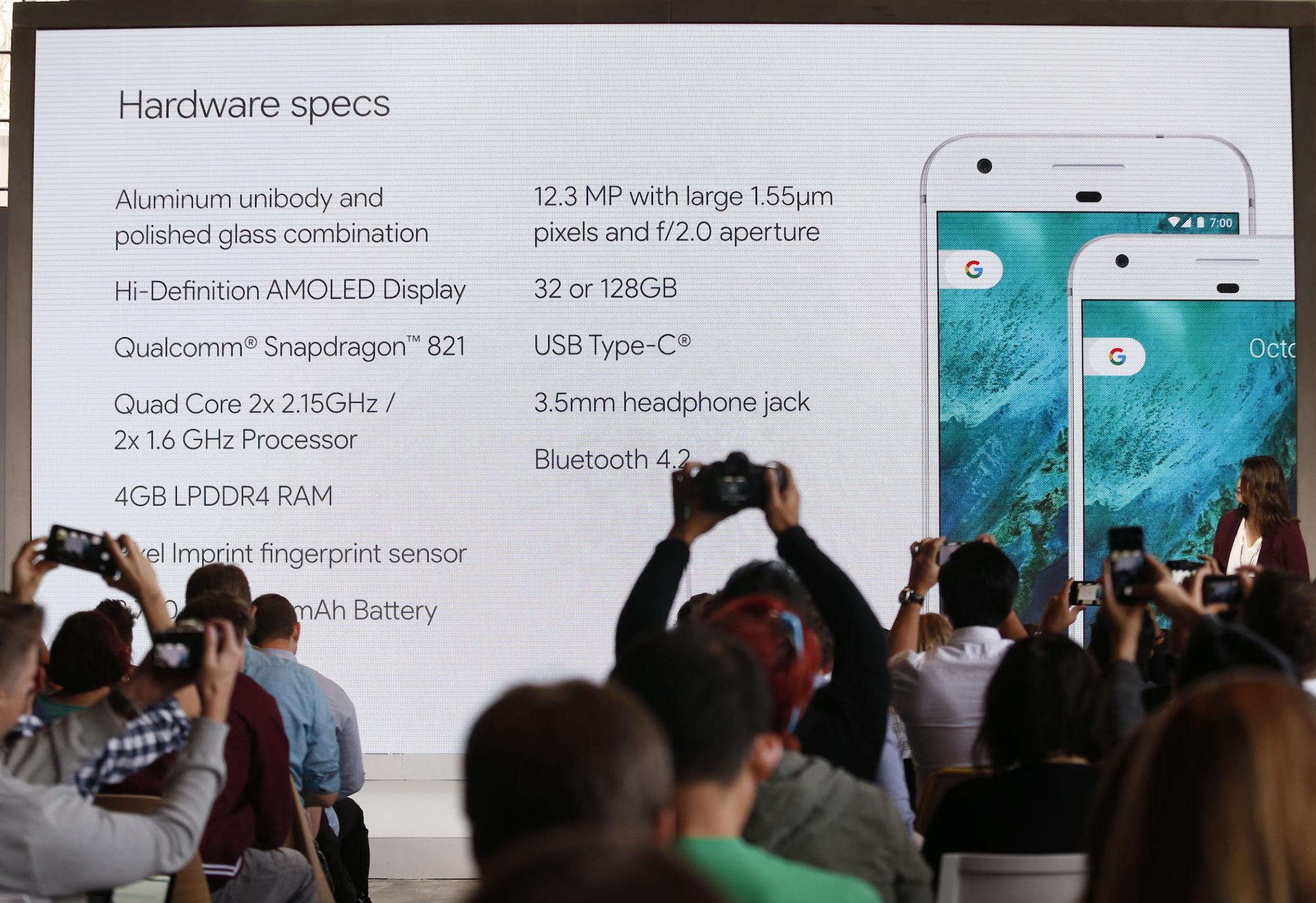 Sabrina Ellis, Director of Product Management at Google, speaks about the new Pixel phone during the presentation of new Google hardware in San Francisco, California