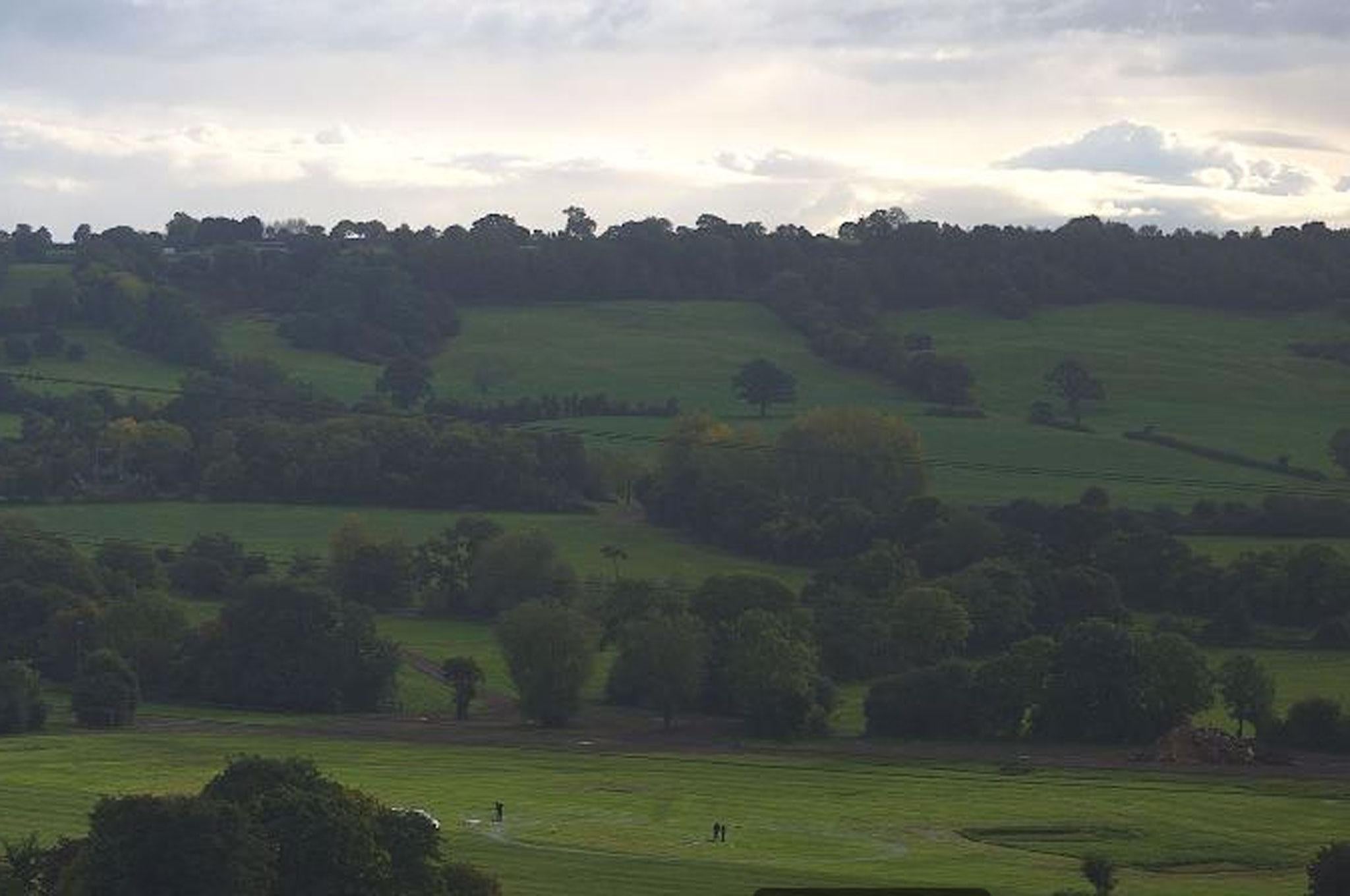 A symbol appears to have been painted onto the ground where the Pyramid Stage goes at Glastonbury Festival