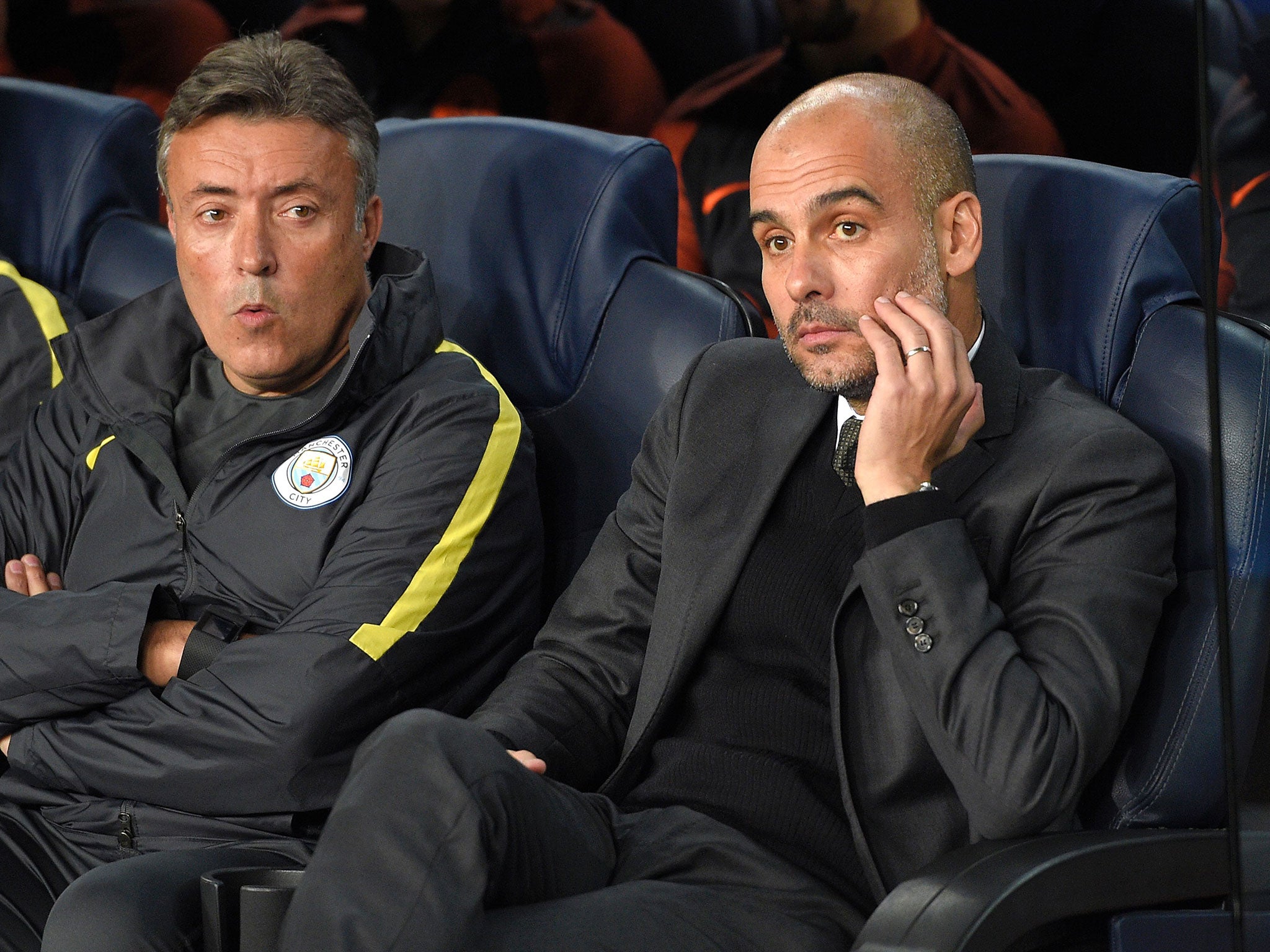 Pep Guardiola watches on helplessly from the dug-out