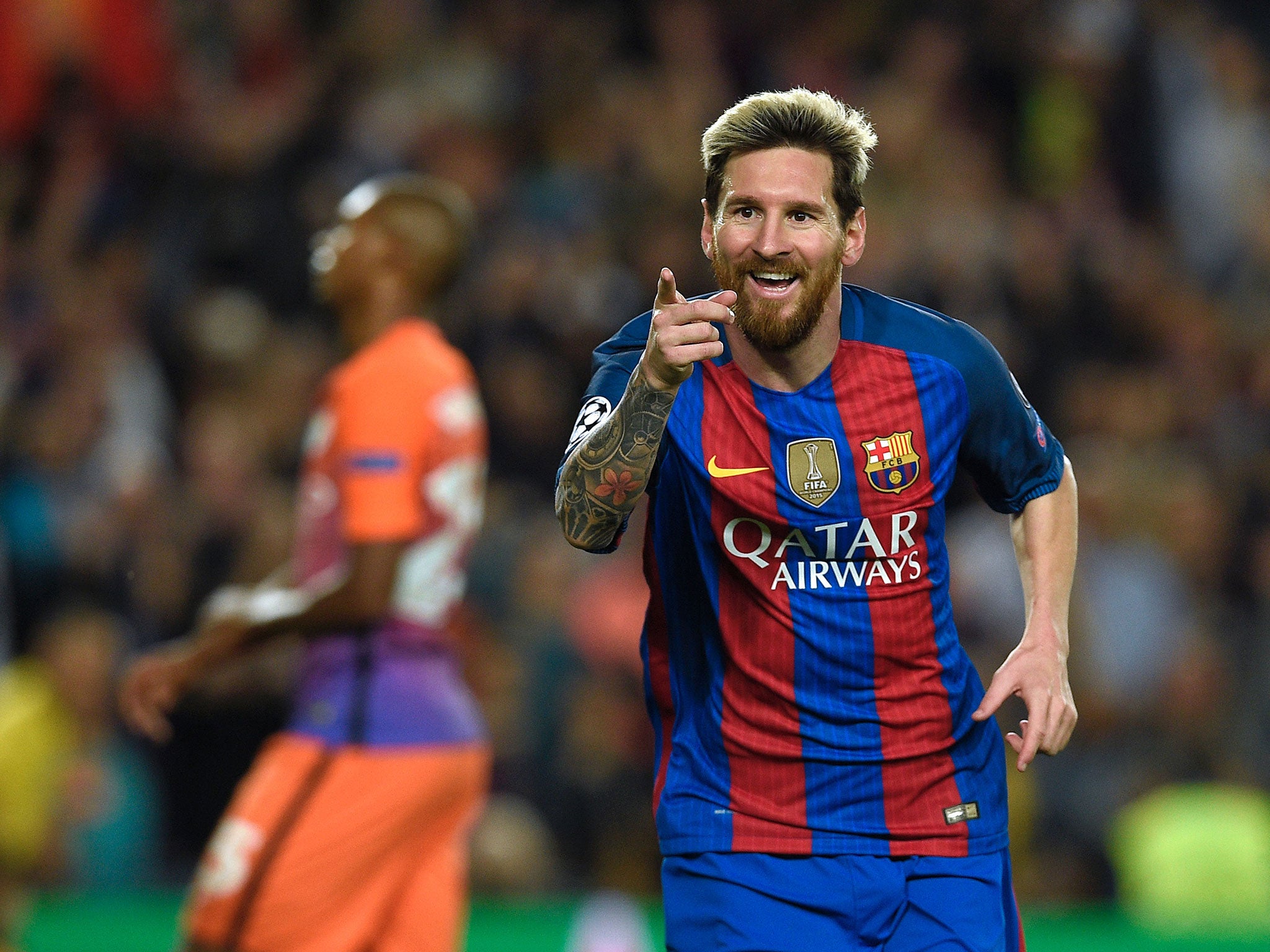 &#13;
Messi claimed a hat-trick to help fire the home side to victory &#13;