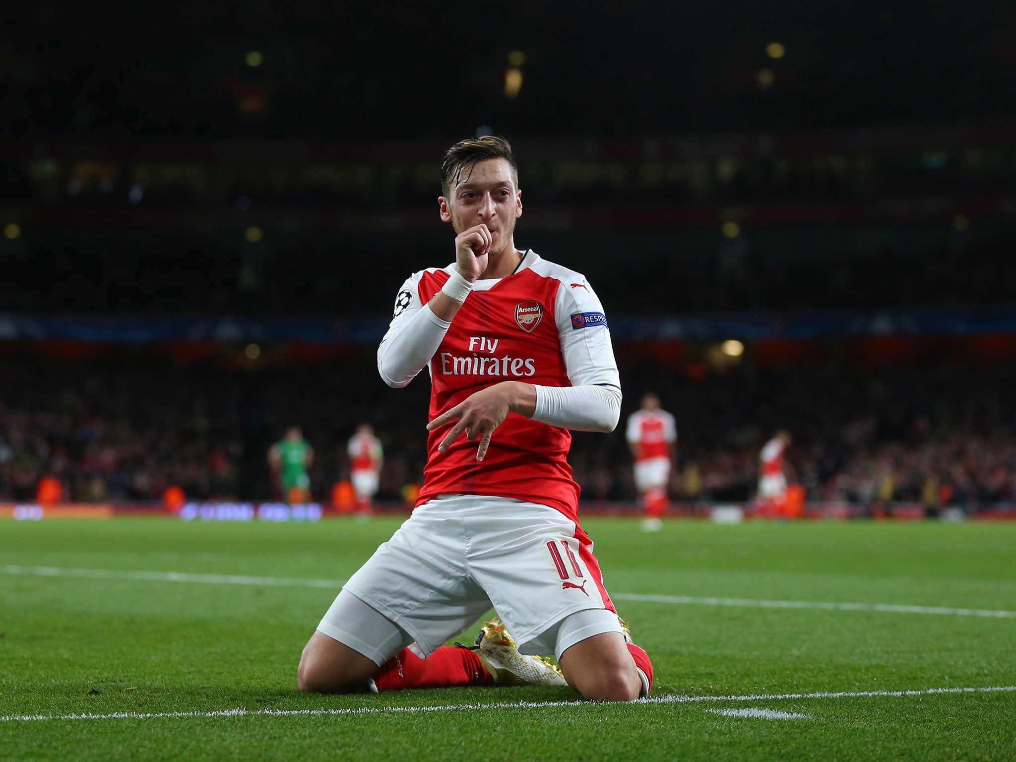 Mesut Ozil scored three goals against Ludogorets in the first meeting between the two sides