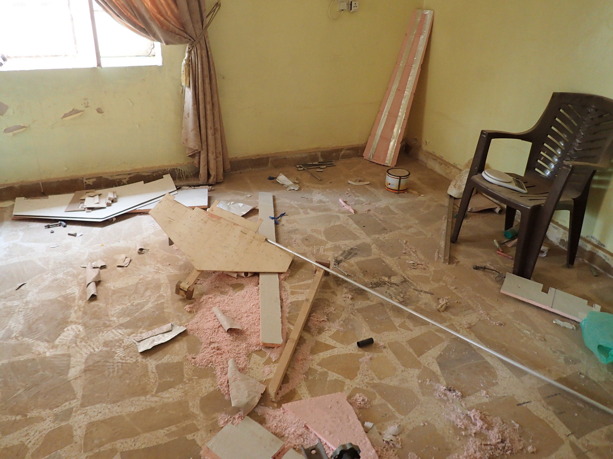 Fuselage and wing parts seen at an Isis drone workshop in Ramadi, Iraq, February 2016